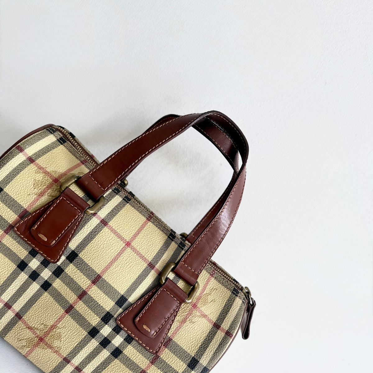 Burberry Vintage Boston Bag Haymarket Coated Canvas