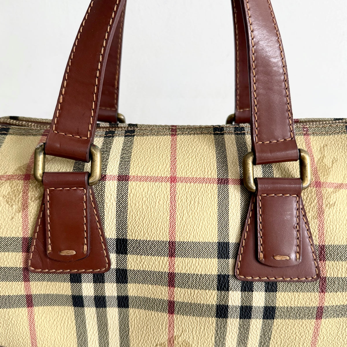 Burberry Vintage Boston Bag Haymarket Coated Canvas