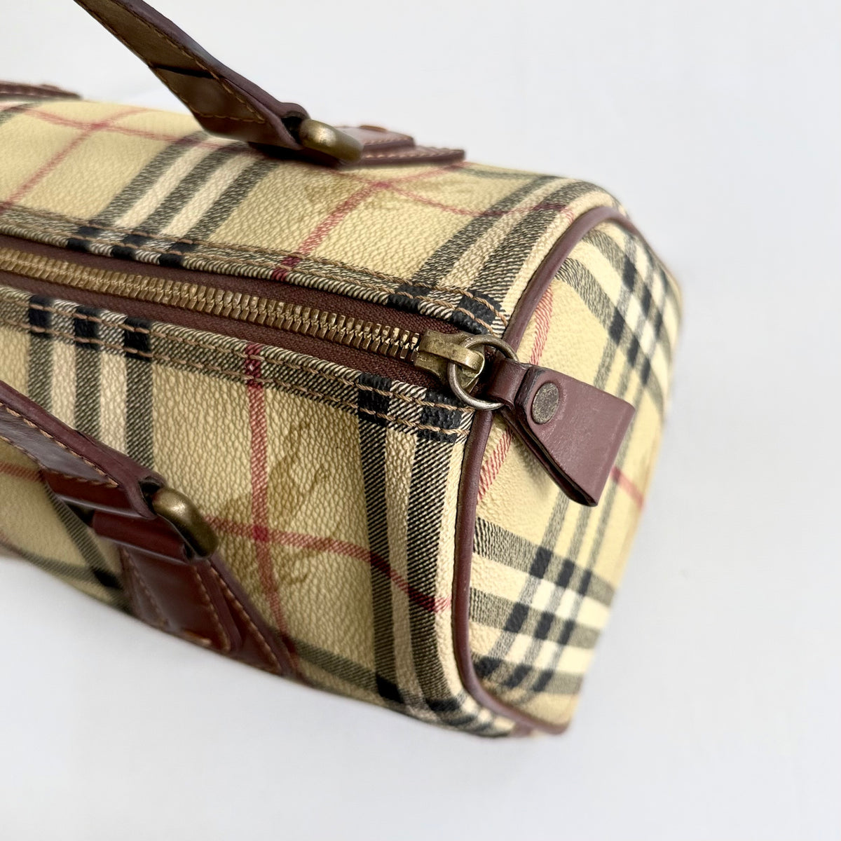 Burberry Vintage Boston Bag Haymarket Coated Canvas
