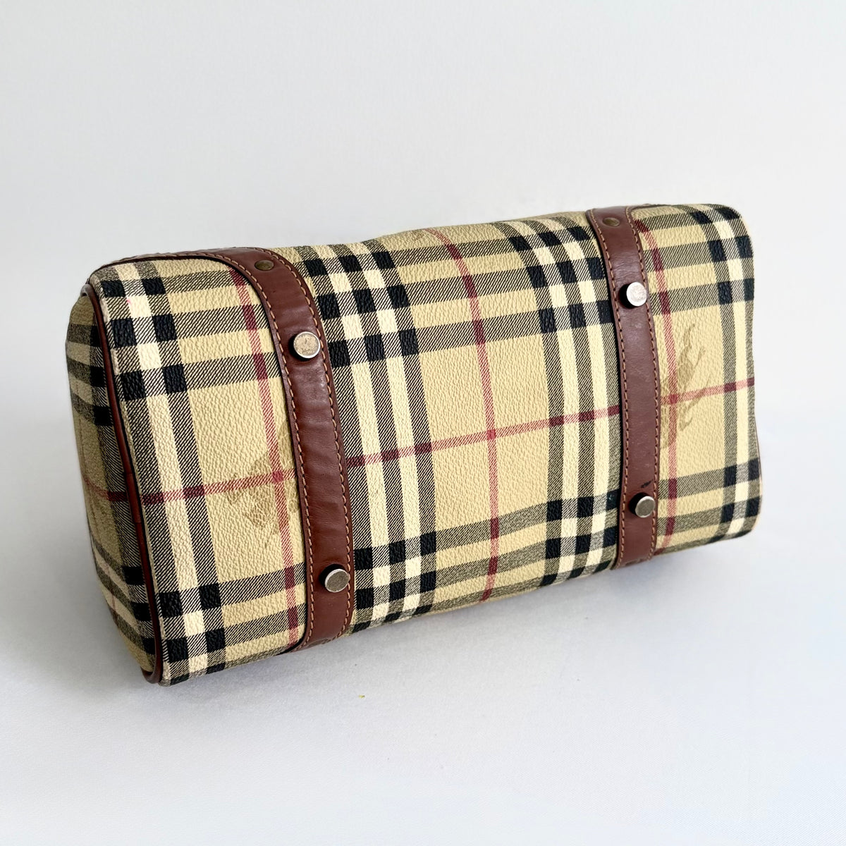 Burberry Vintage Boston Bag Haymarket Coated Canvas