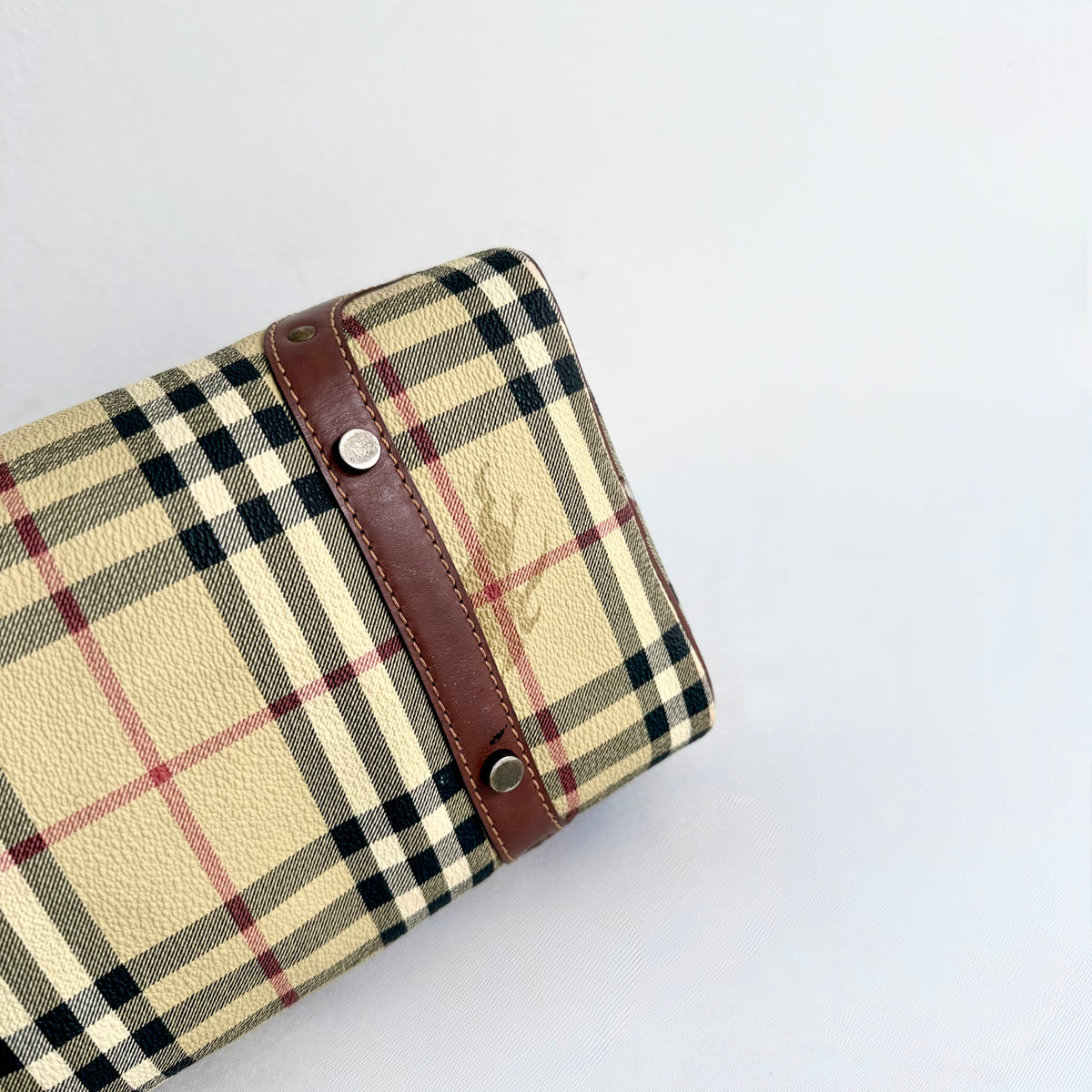 Burberry Vintage Boston Bag Haymarket Coated Canvas
