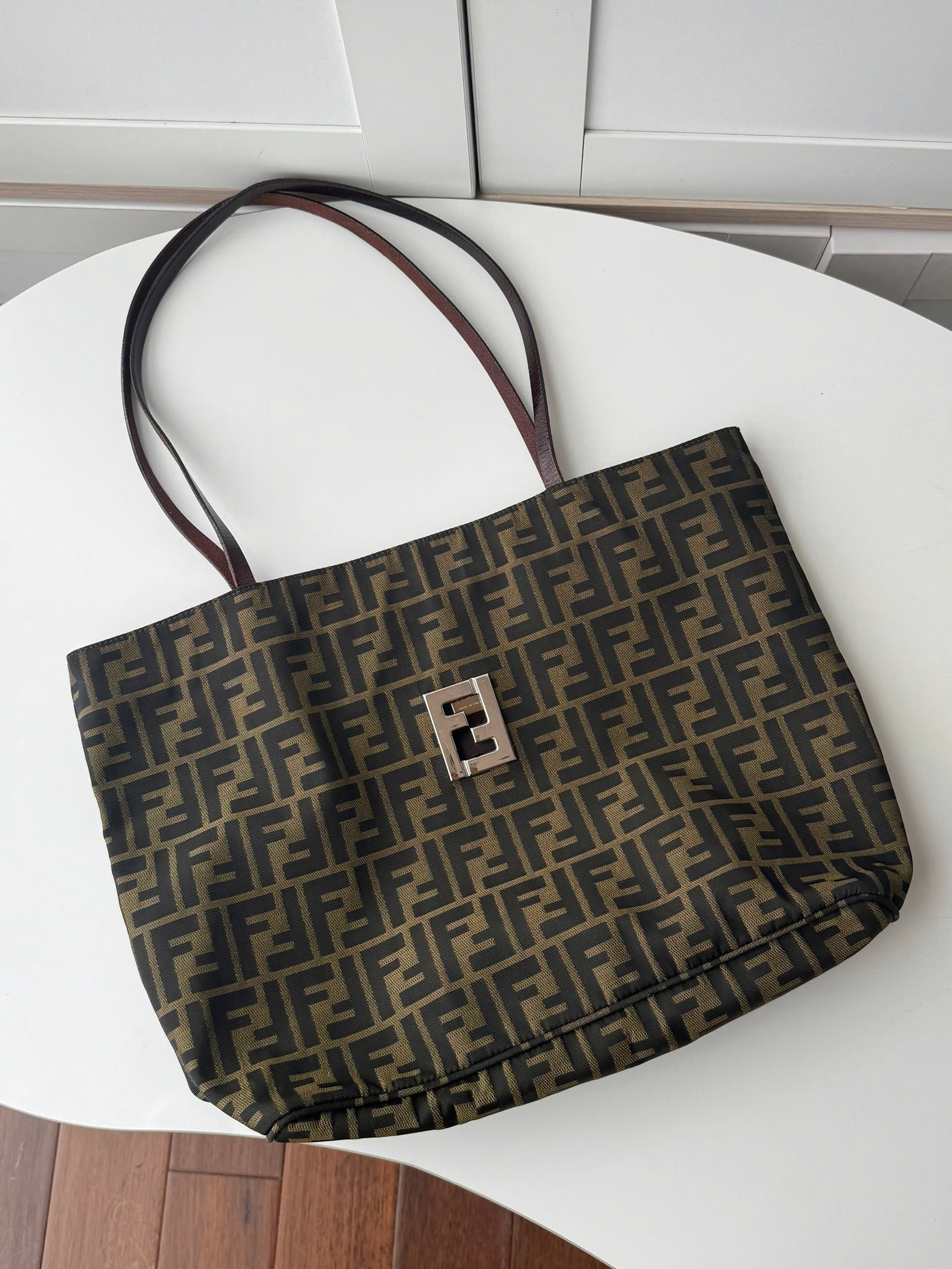 Fendi Zucca Metal Logo Tote