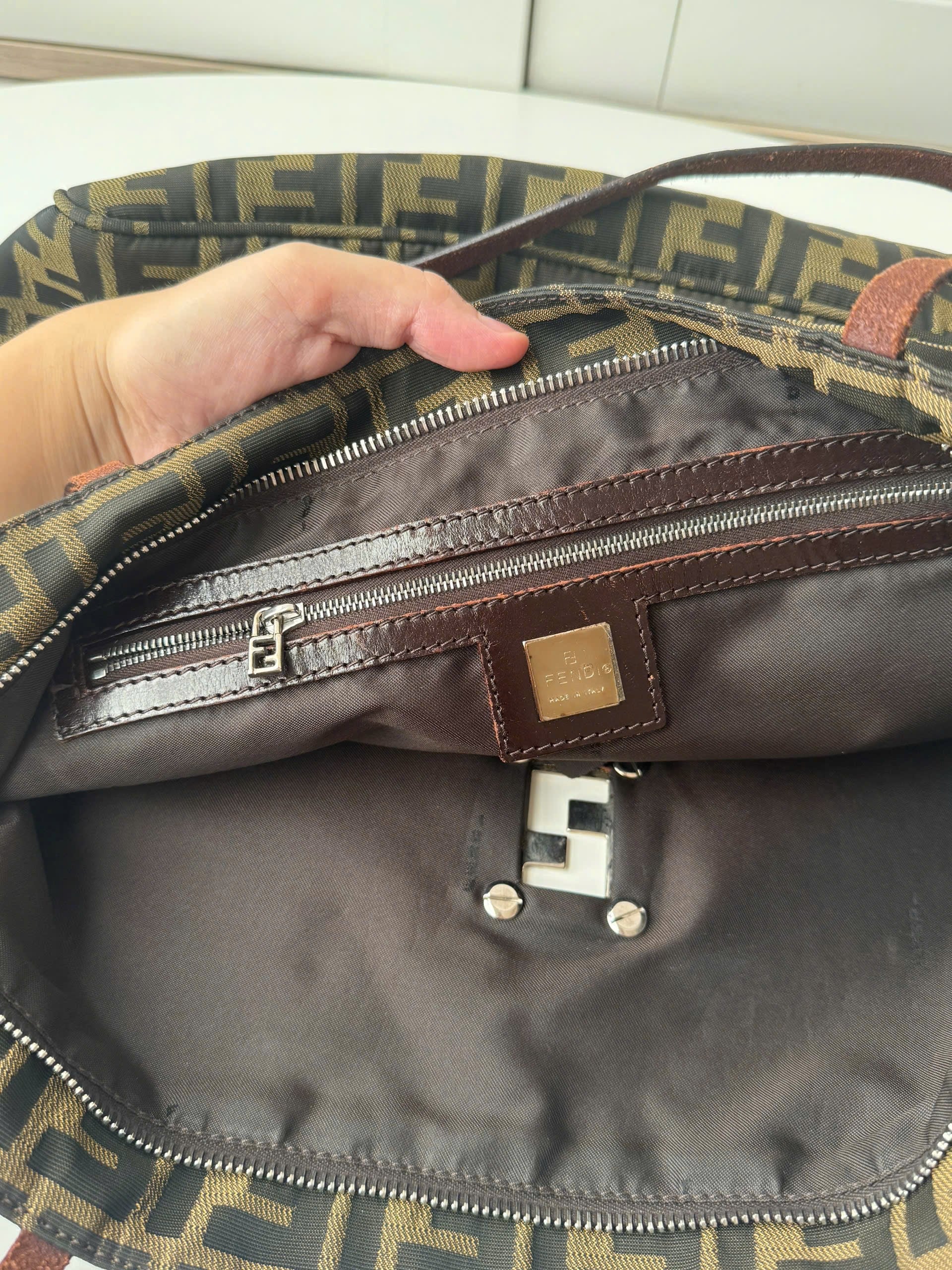 Fendi Zucca Metal Logo Tote