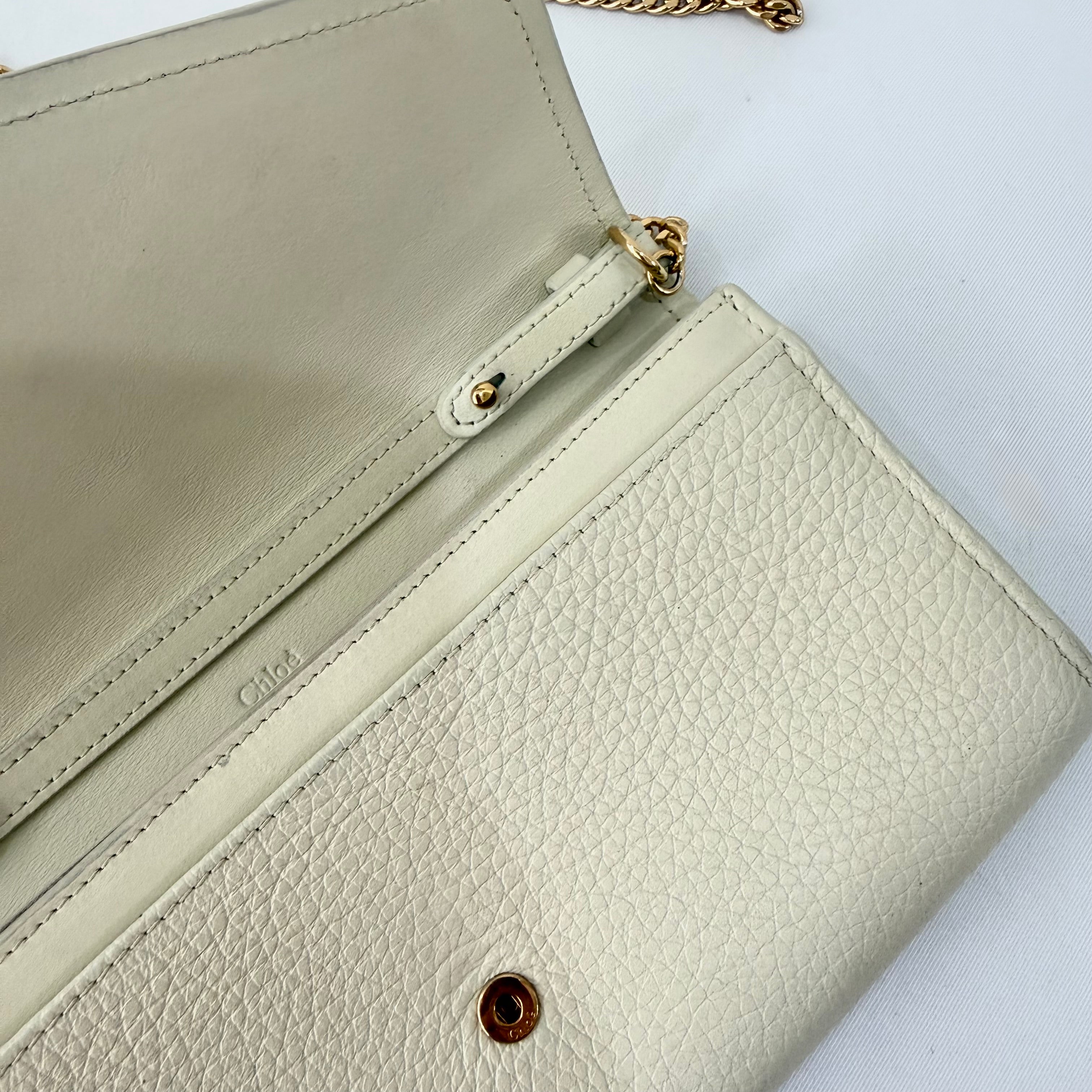 Chloe Motty Beige Goatskin Leather Aby Wallet on Chain