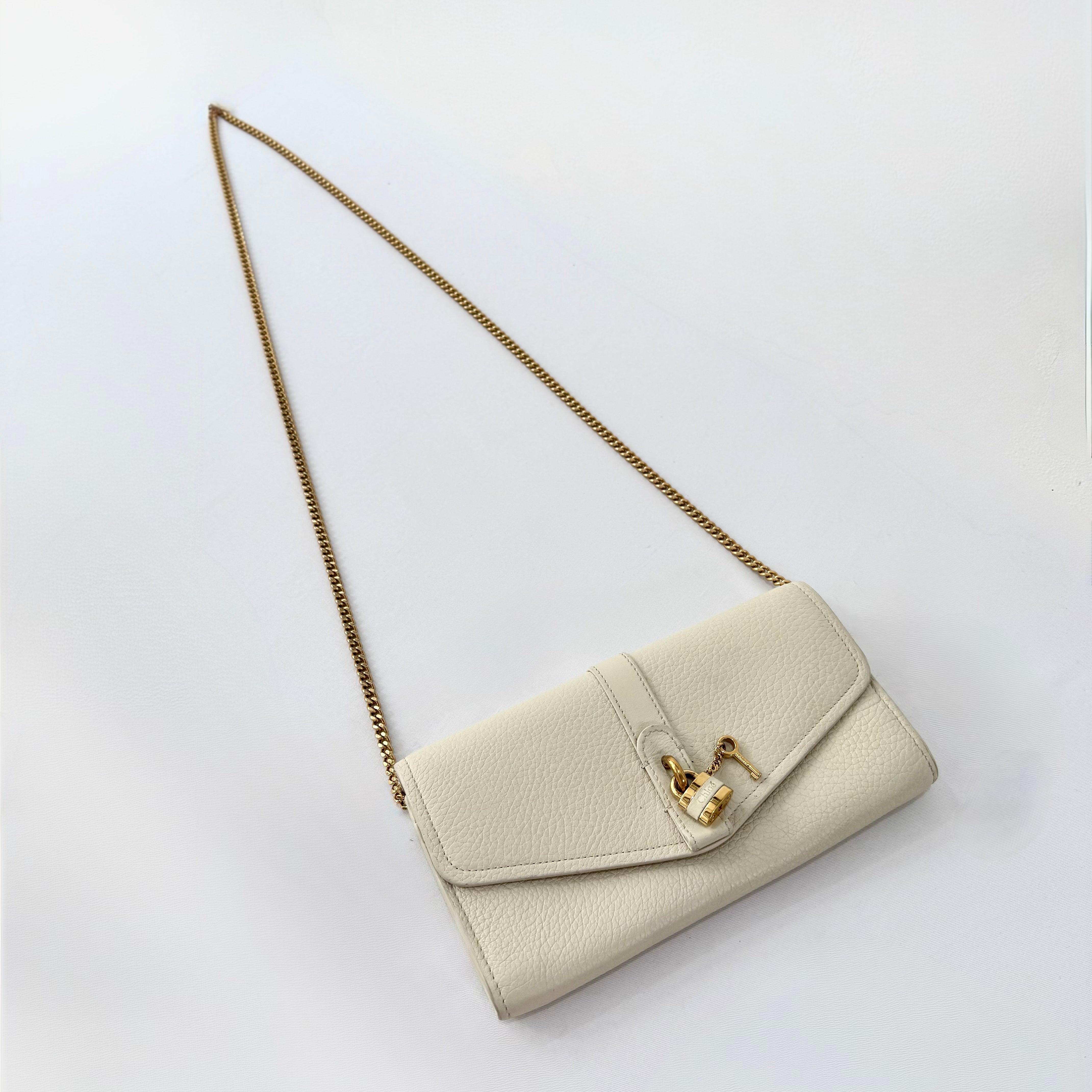 Chloe Motty Beige Goatskin Leather Aby Wallet on Chain
