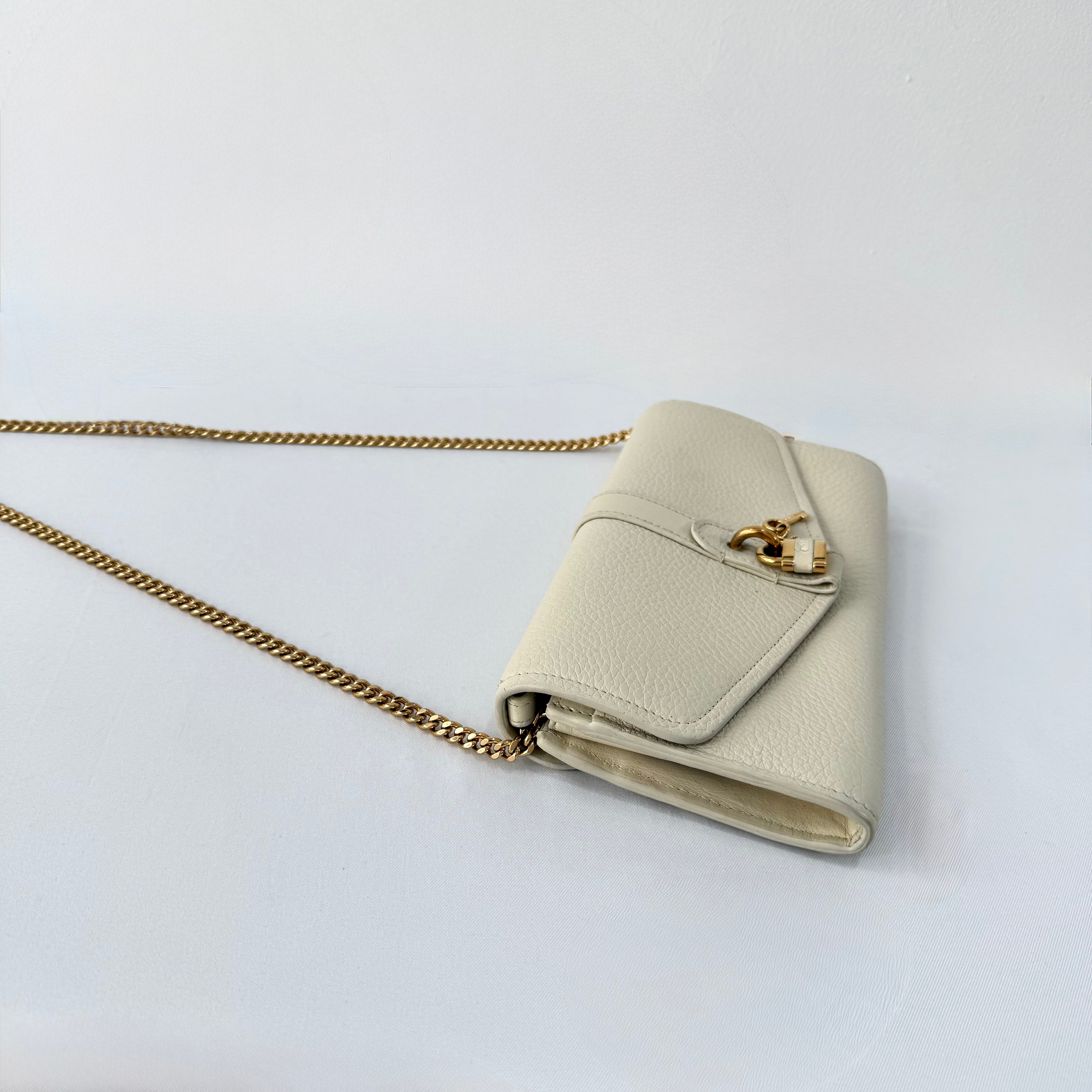 Chloe Motty Beige Goatskin Leather Aby Wallet on Chain