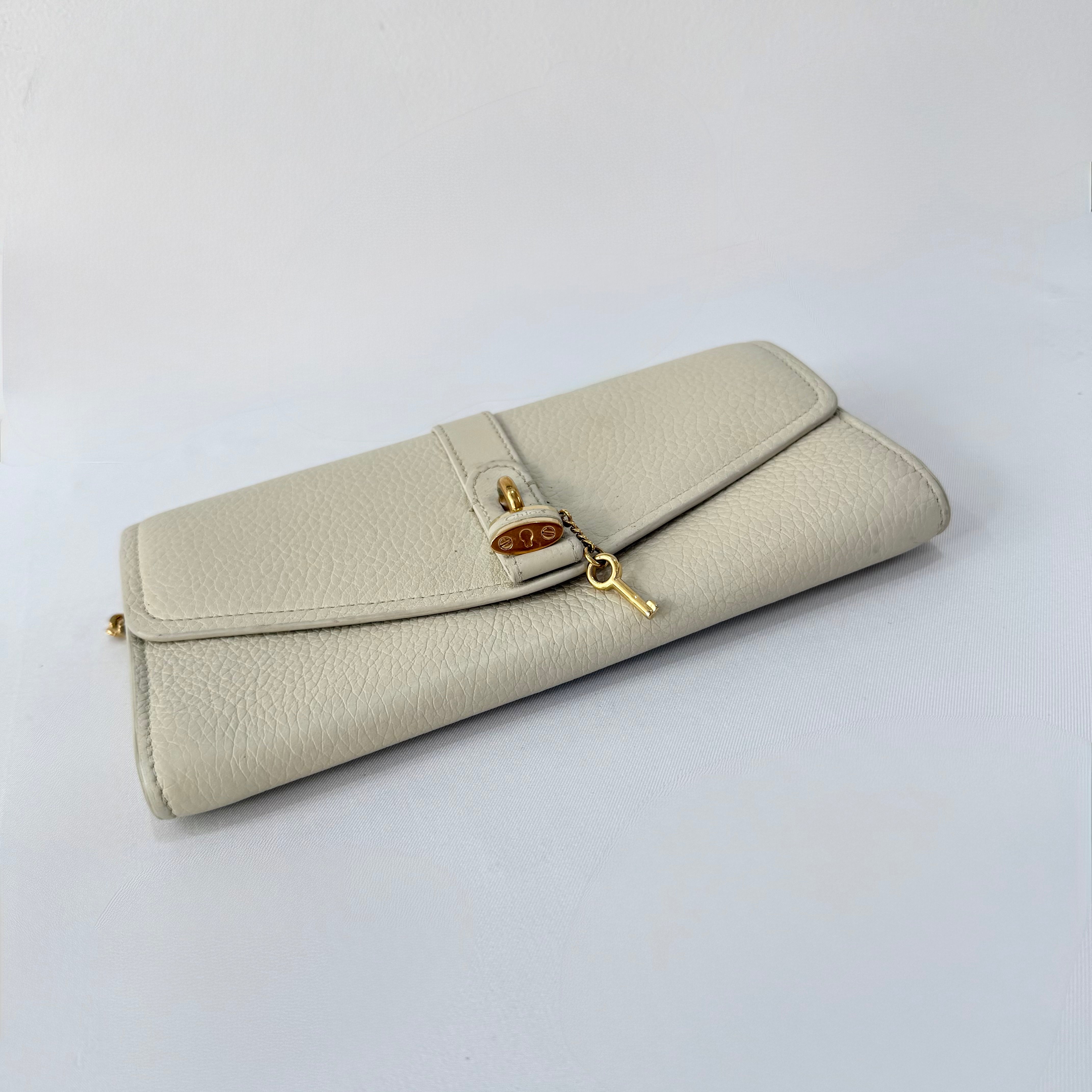 Chloe Motty Beige Goatskin Leather Aby Wallet on Chain