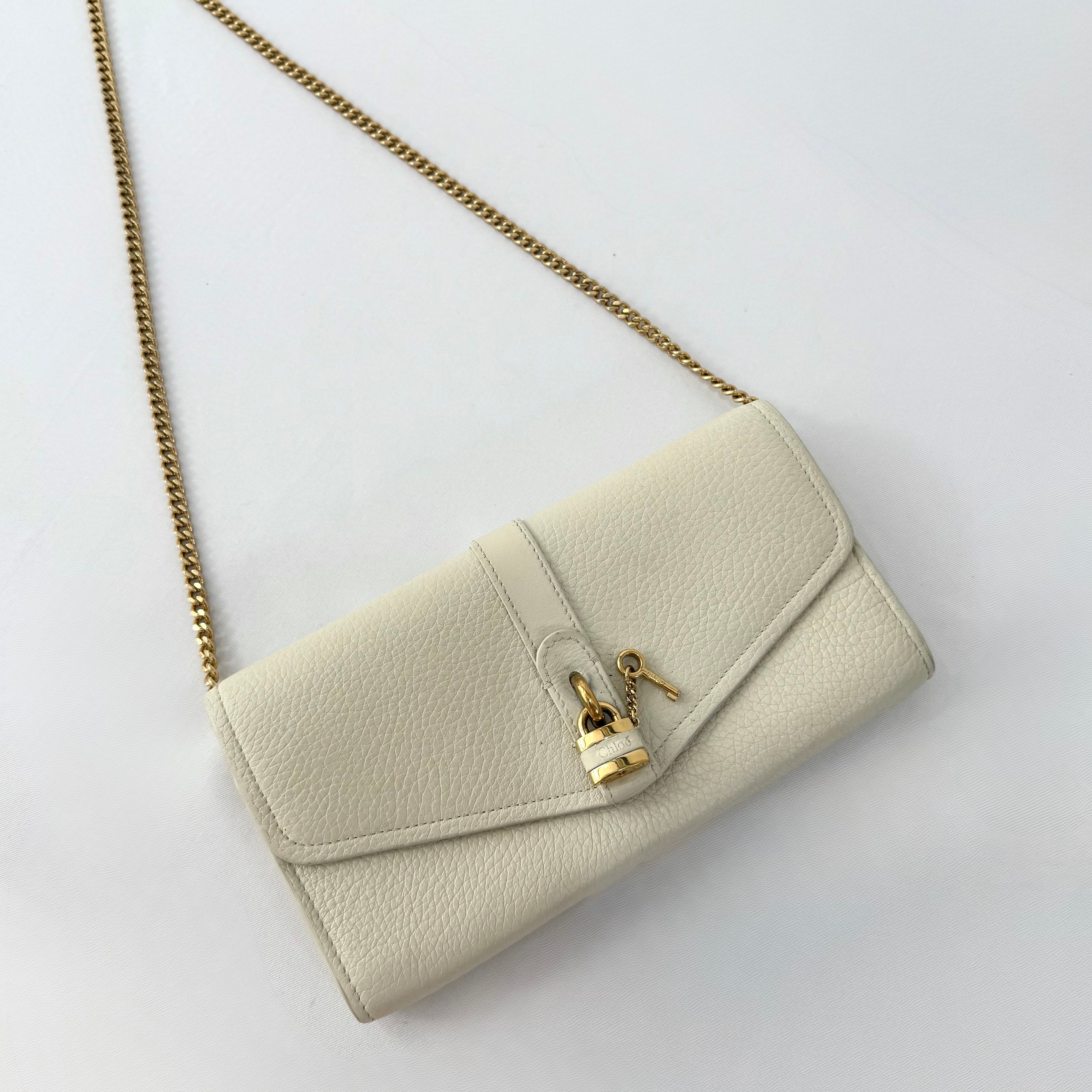Chloe Motty Beige Goatskin Leather Aby Wallet on Chain