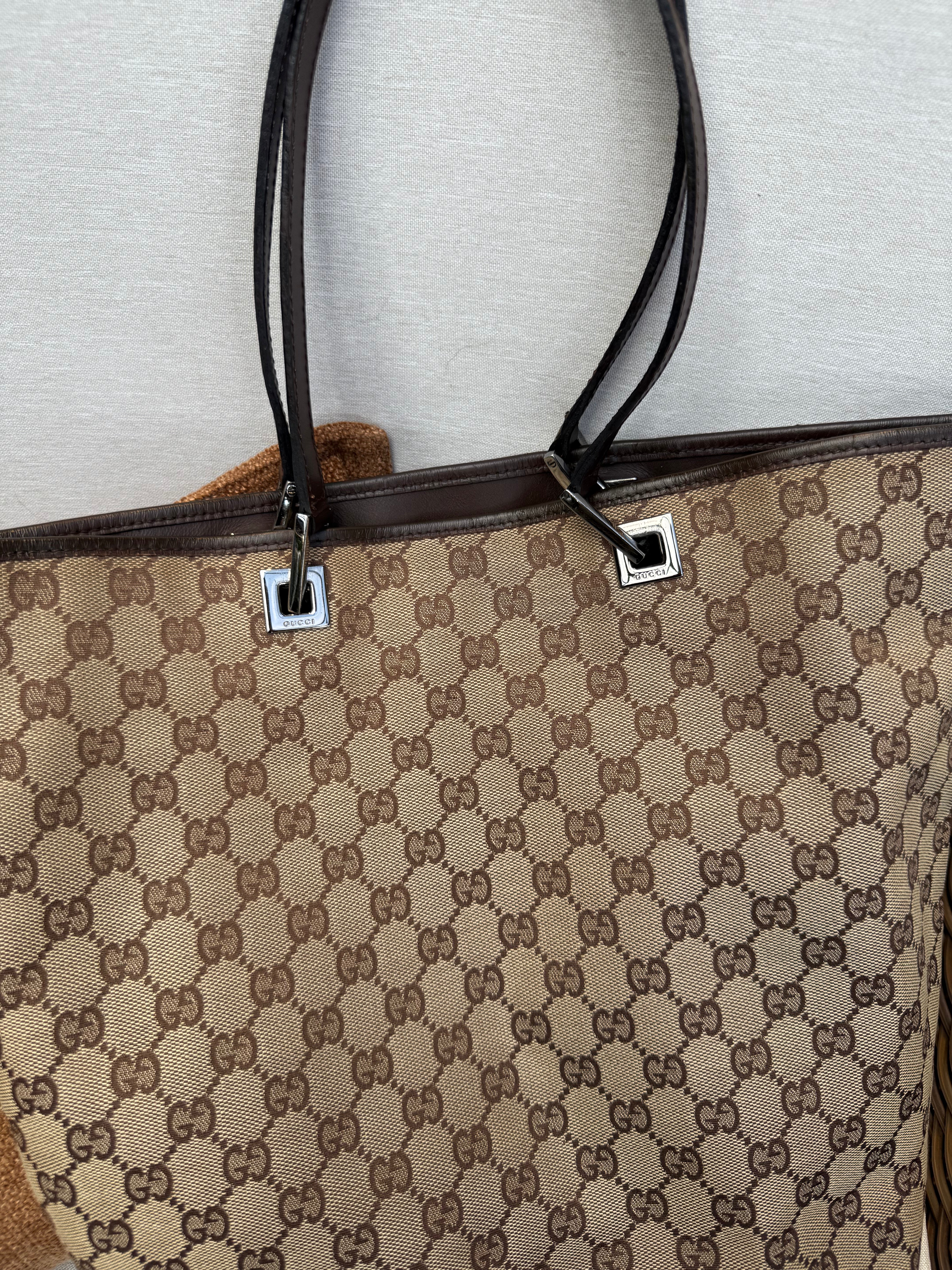 GUCCI GG Canvas and Leather Open Top Brown Tote
