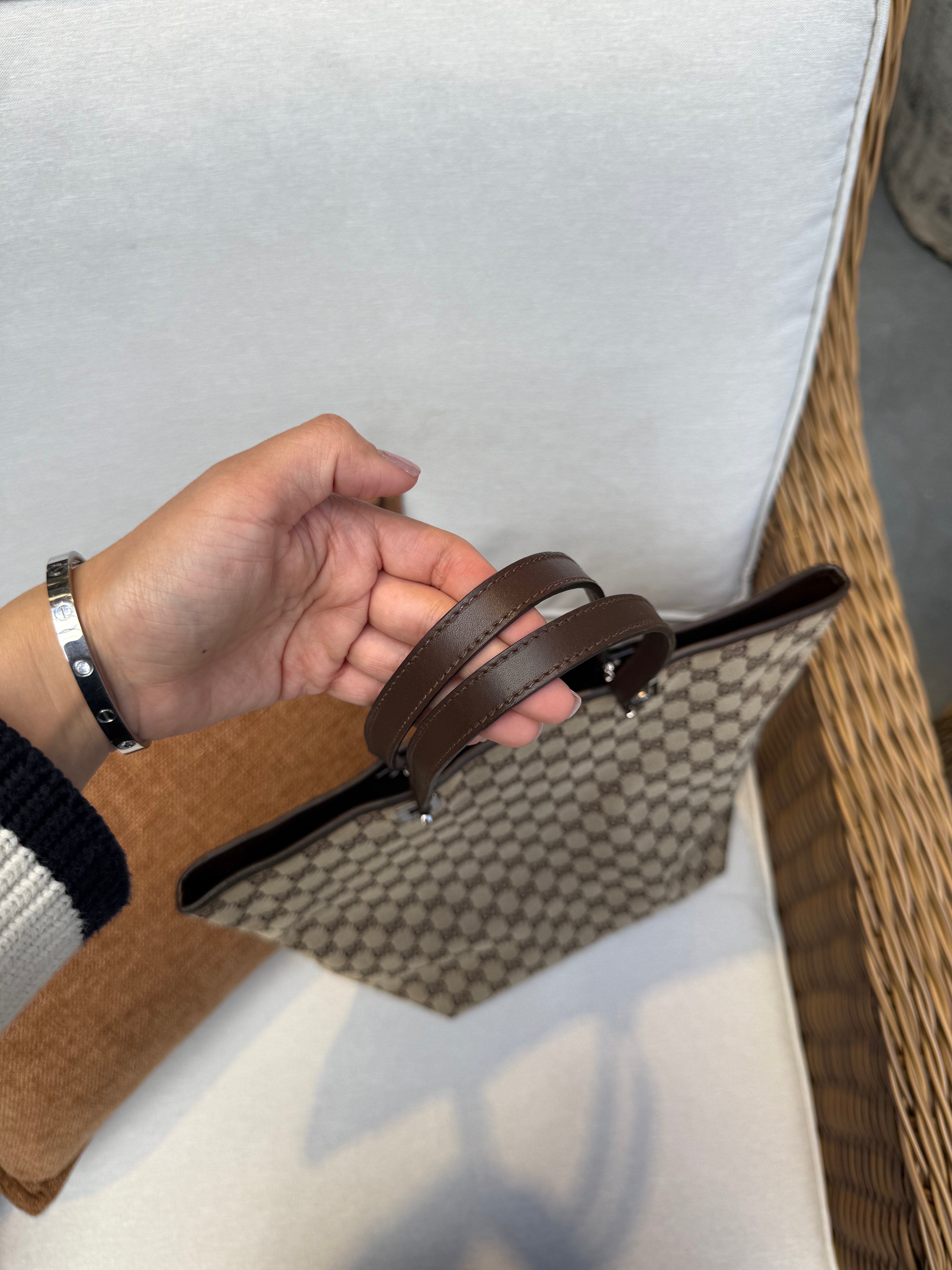 GUCCI GG Canvas and Leather Open Top Brown Tote