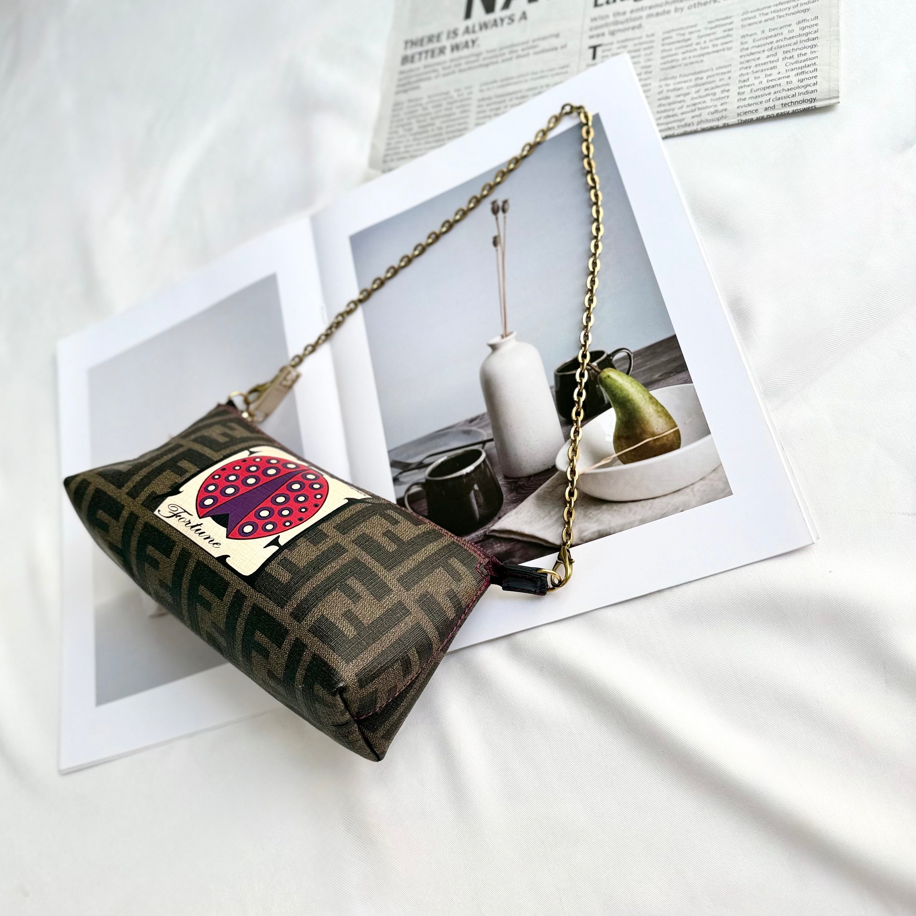 Fendi Limited Edition Zucca Spalmati Ladybug Pochette