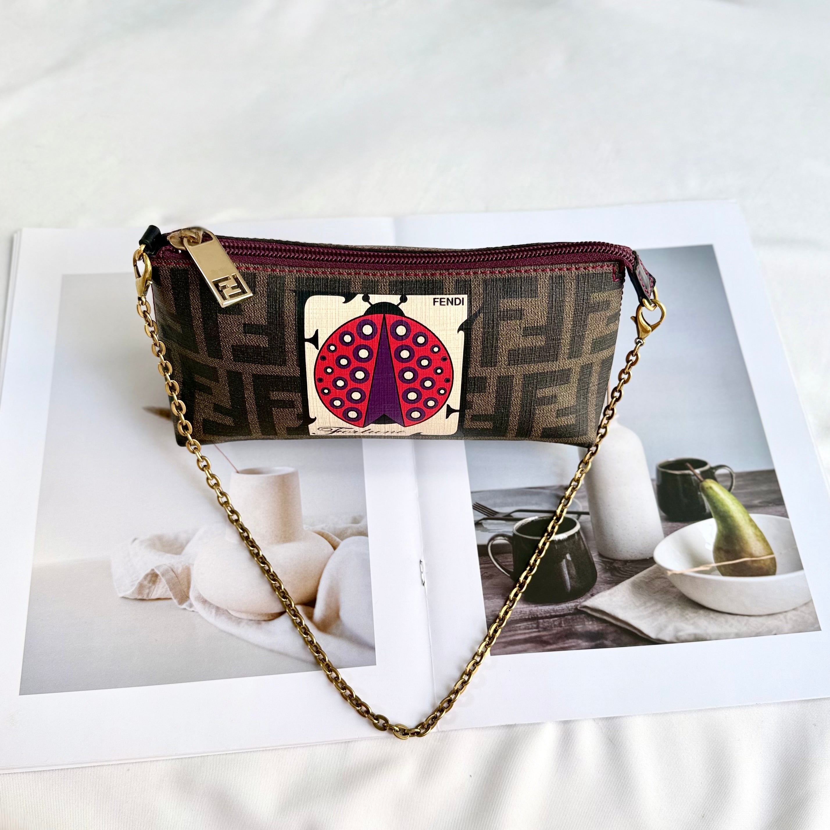 Fendi Limited Edition Zucca Spalmati Ladybug Pochette