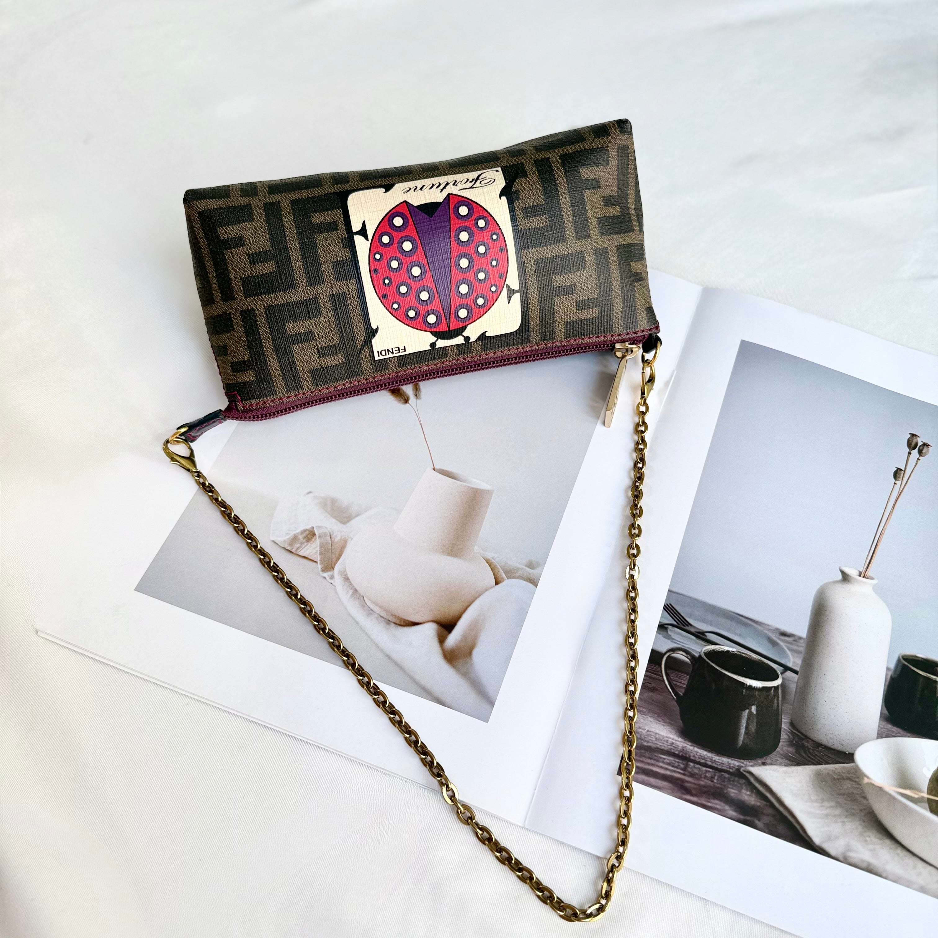 Fendi Limited Edition Zucca Spalmati Ladybug Pochette