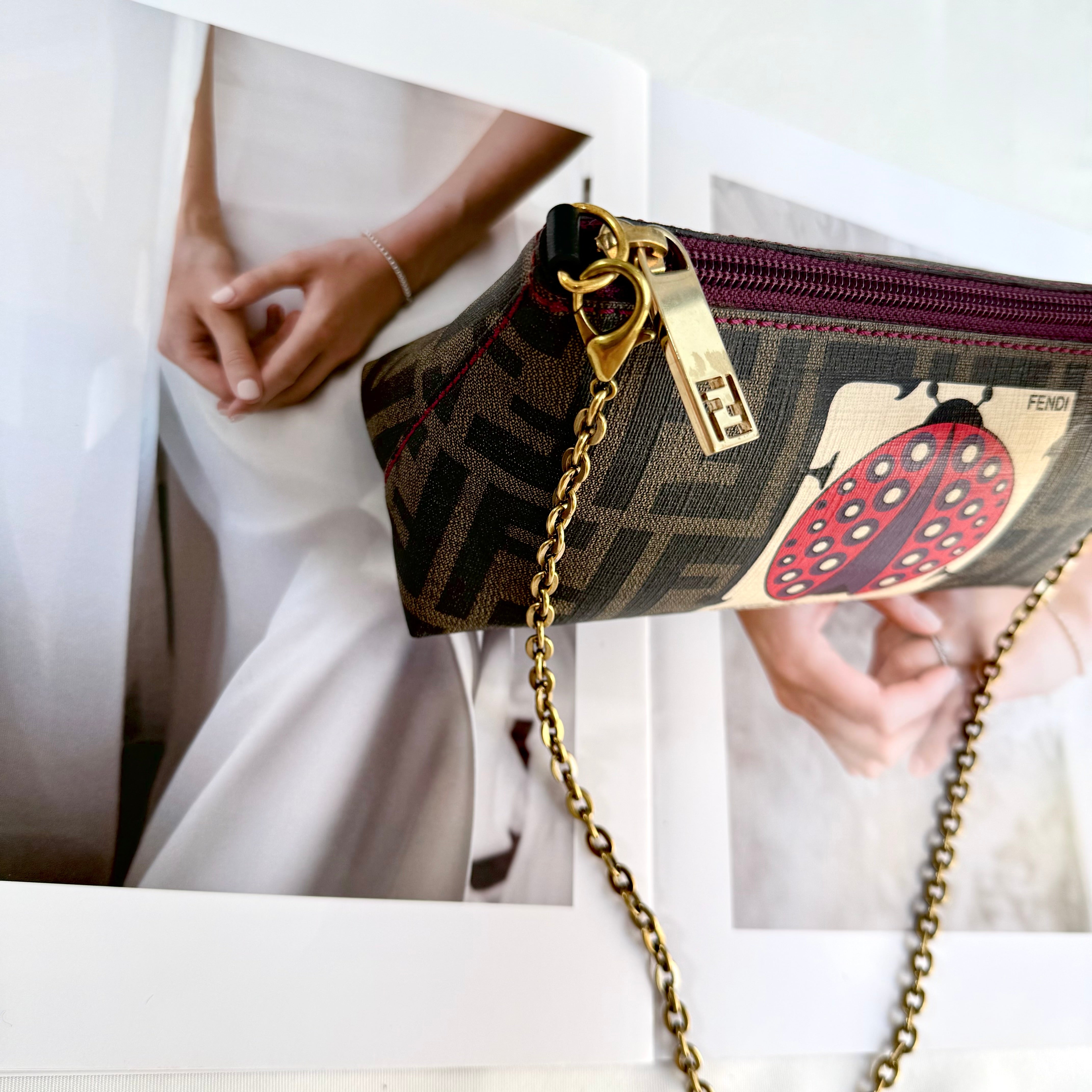 Fendi Limited Edition Zucca Spalmati Ladybug Pochette