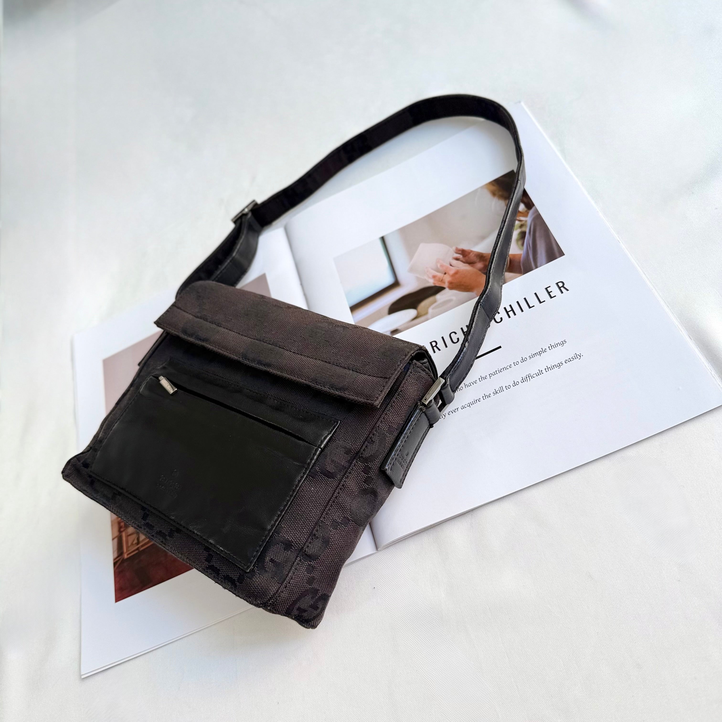 Gucci Black GG Monogram Squared Shoulder Bag