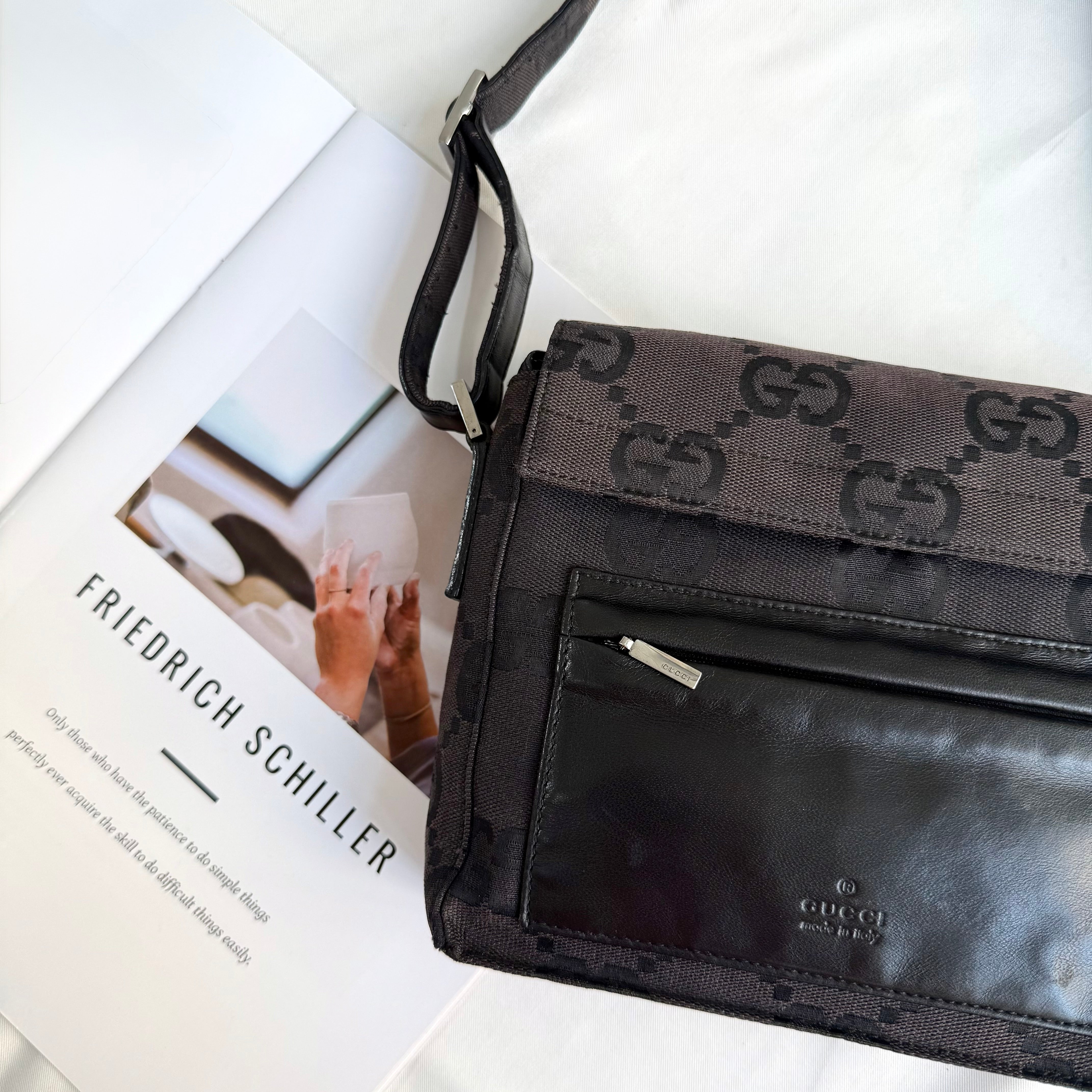 Gucci Black GG Monogram Squared Shoulder Bag