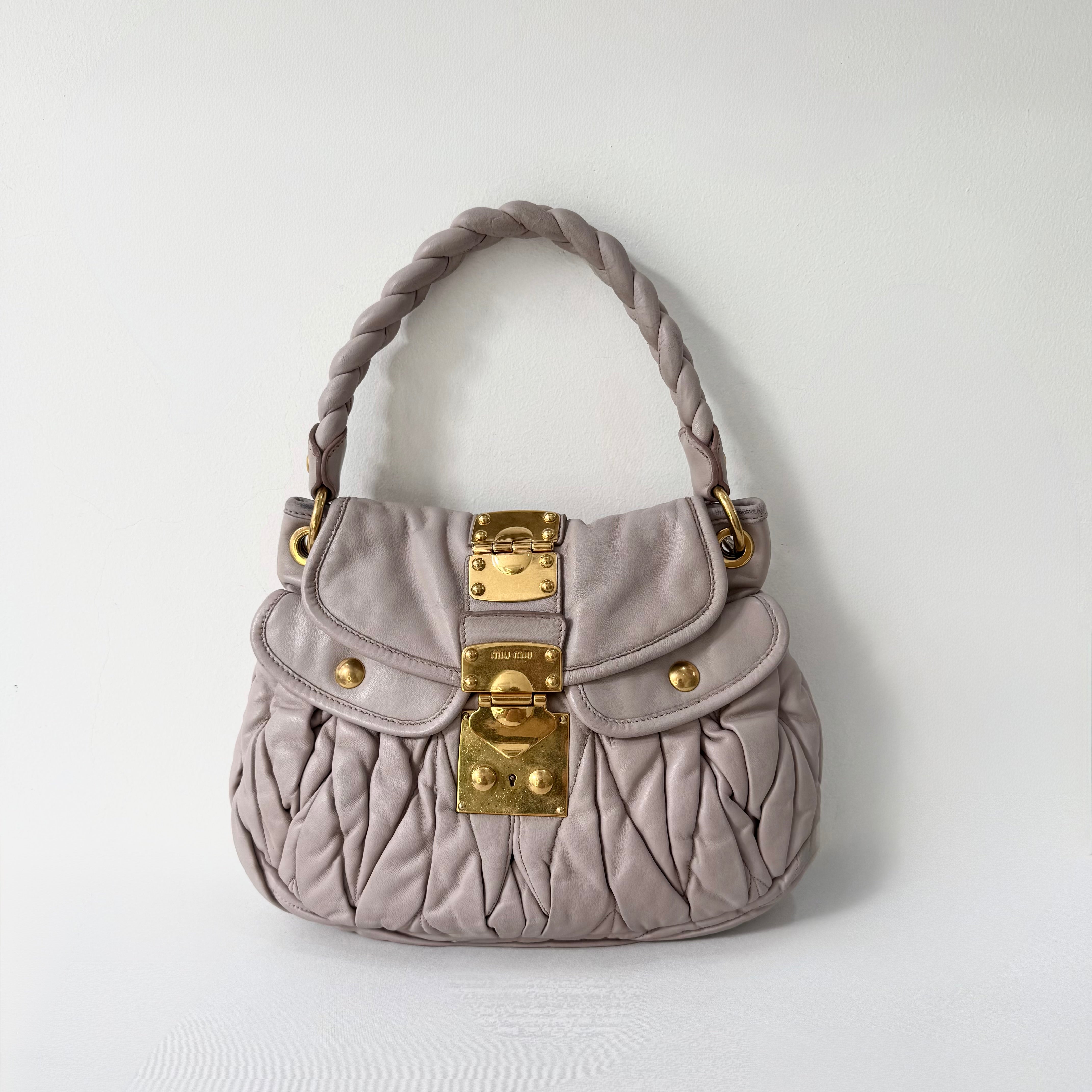 Miu Miu Light Pink Matelasse Nappa Leather Coffer Hobo Bag