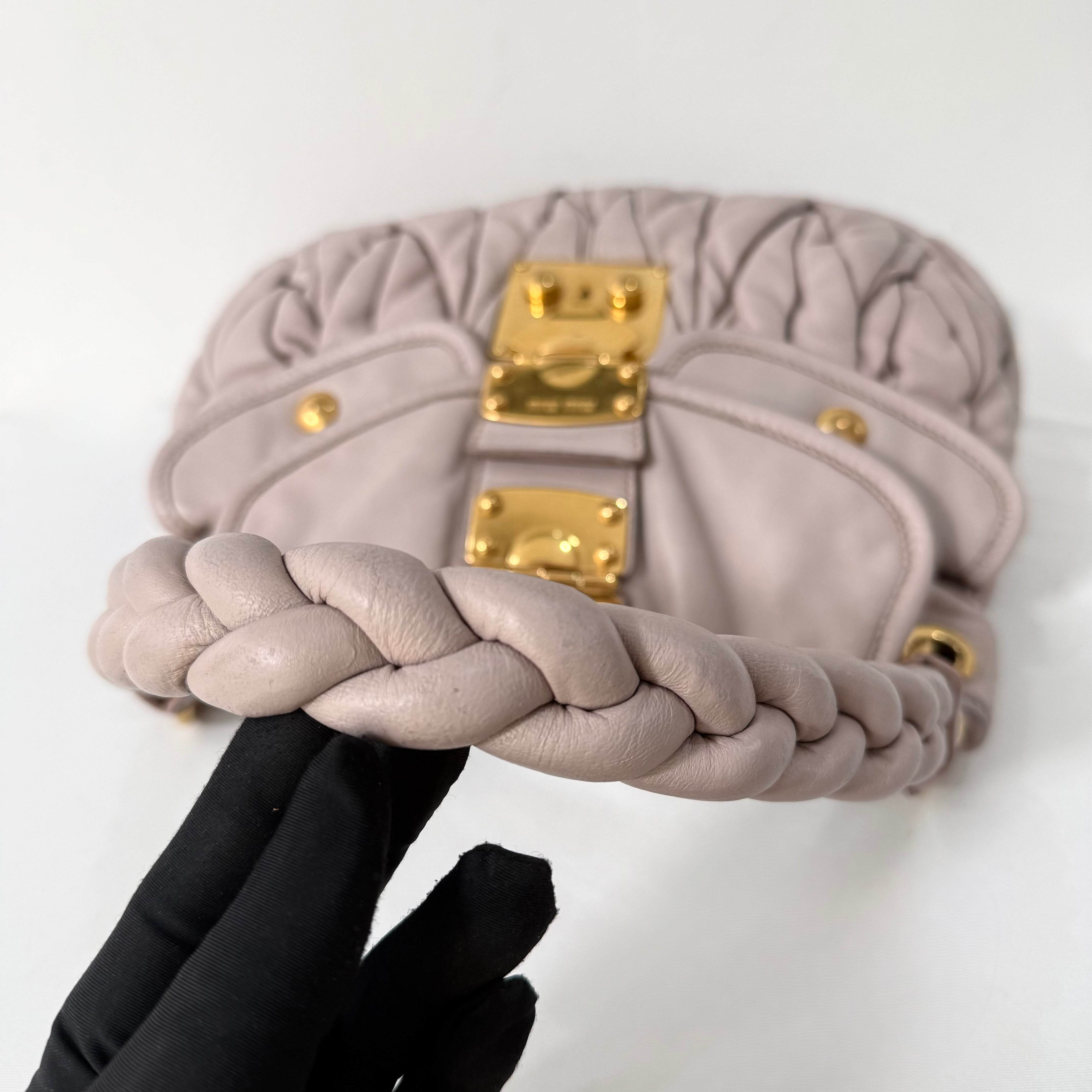 Miu Miu Light Pink Matelasse Nappa Leather Coffer Hobo Bag