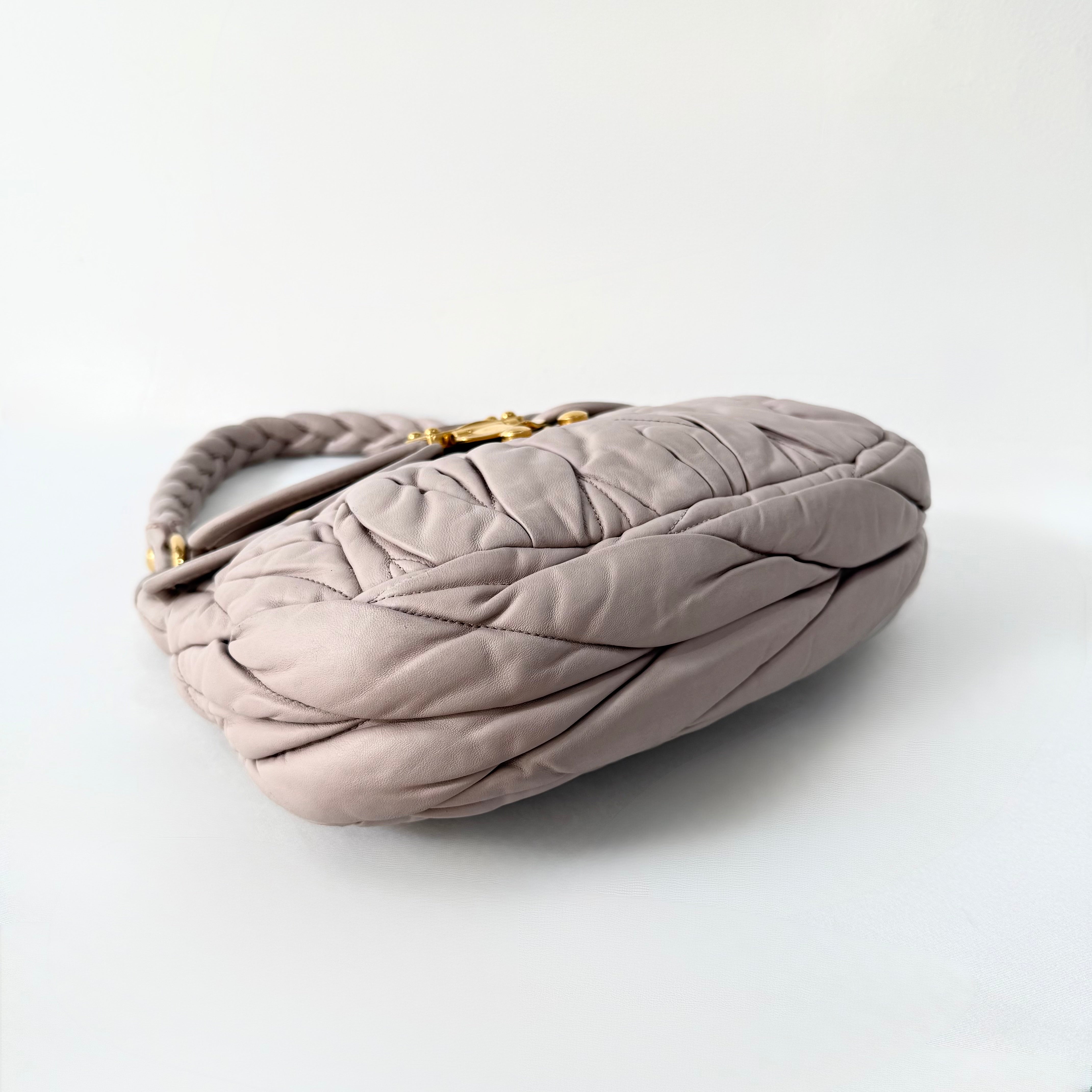 Miu Miu Light Pink Matelasse Nappa Leather Coffer Hobo Bag