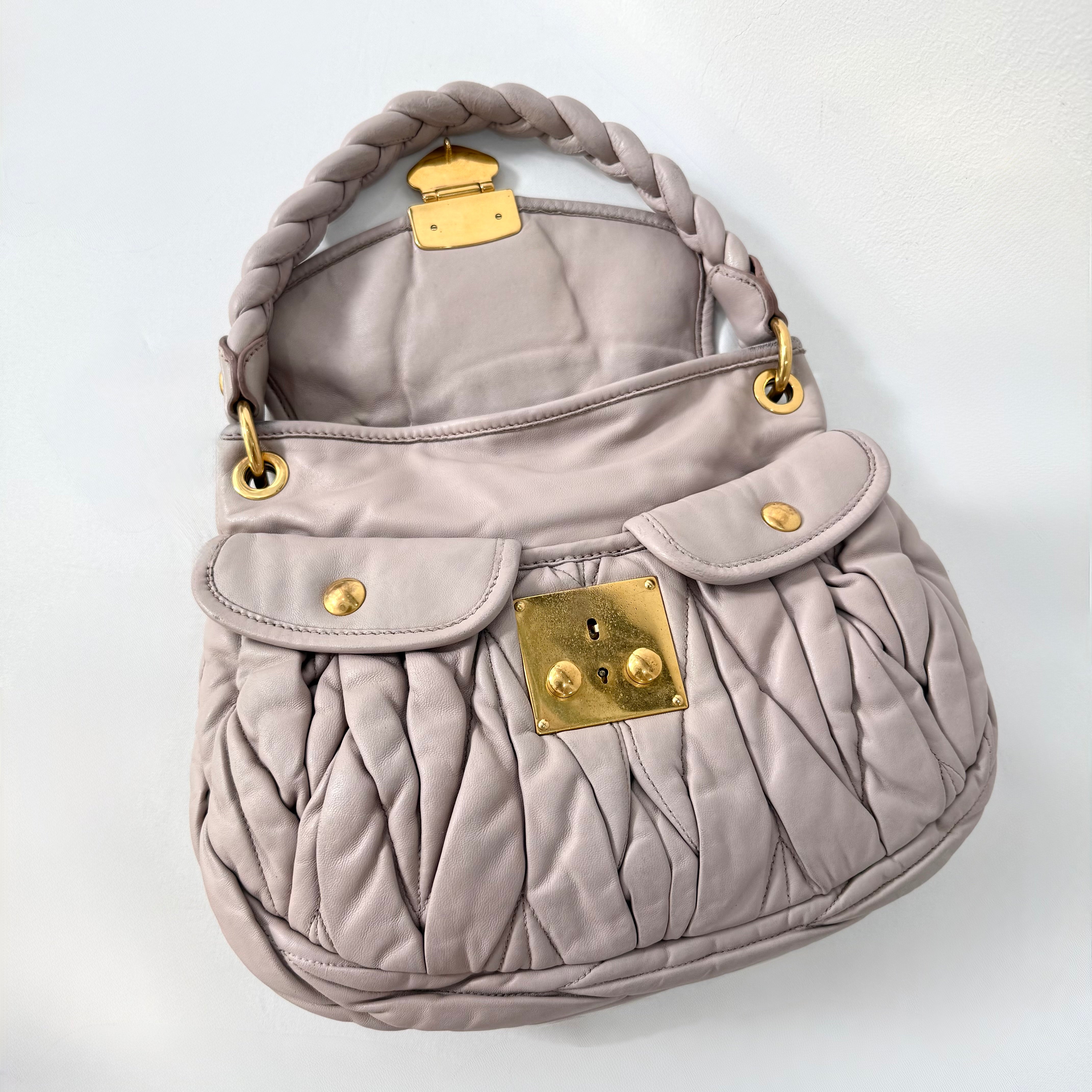 Miu Miu Light Pink Matelasse Nappa Leather Coffer Hobo Bag