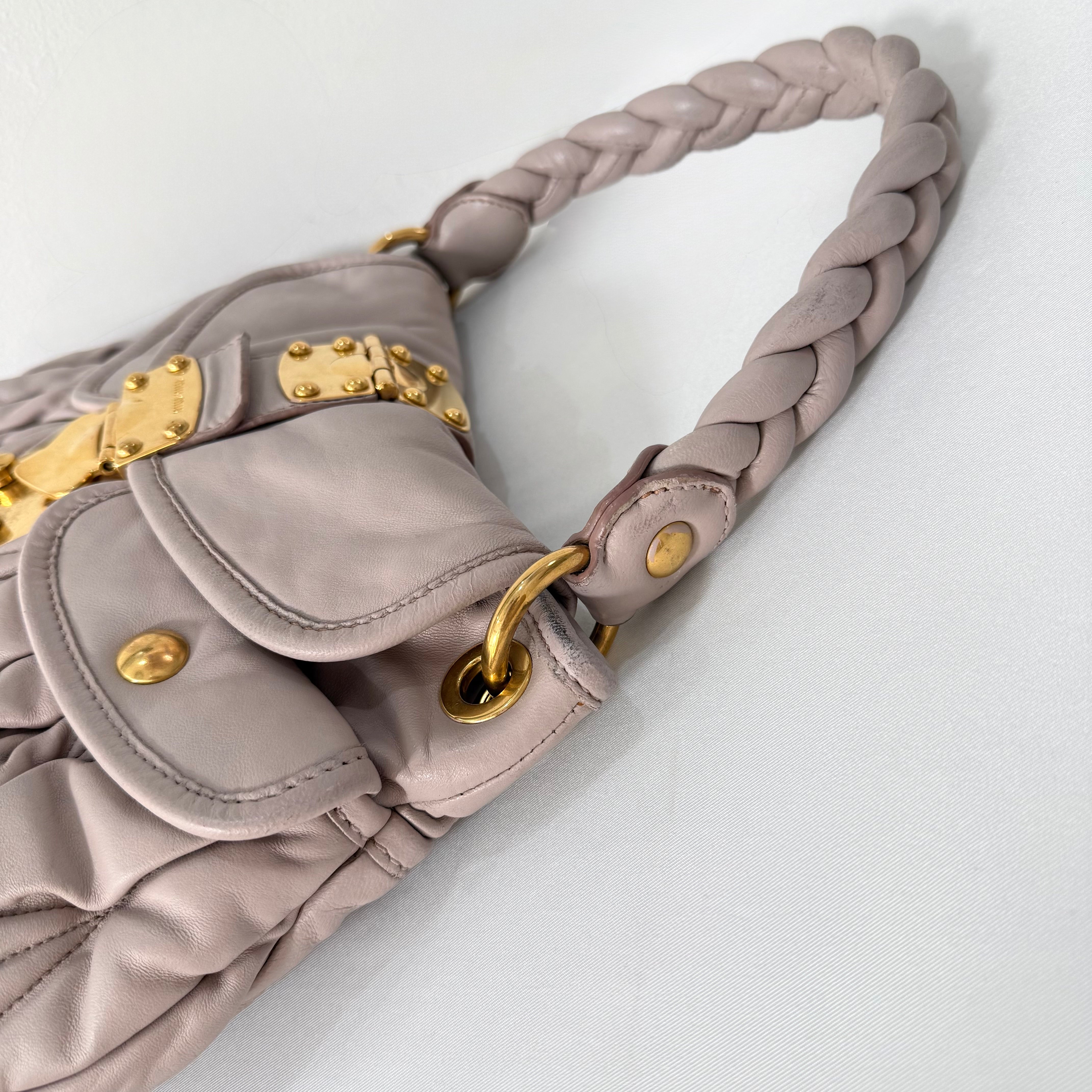 Miu Miu Light Pink Matelasse Nappa Leather Coffer Hobo Bag