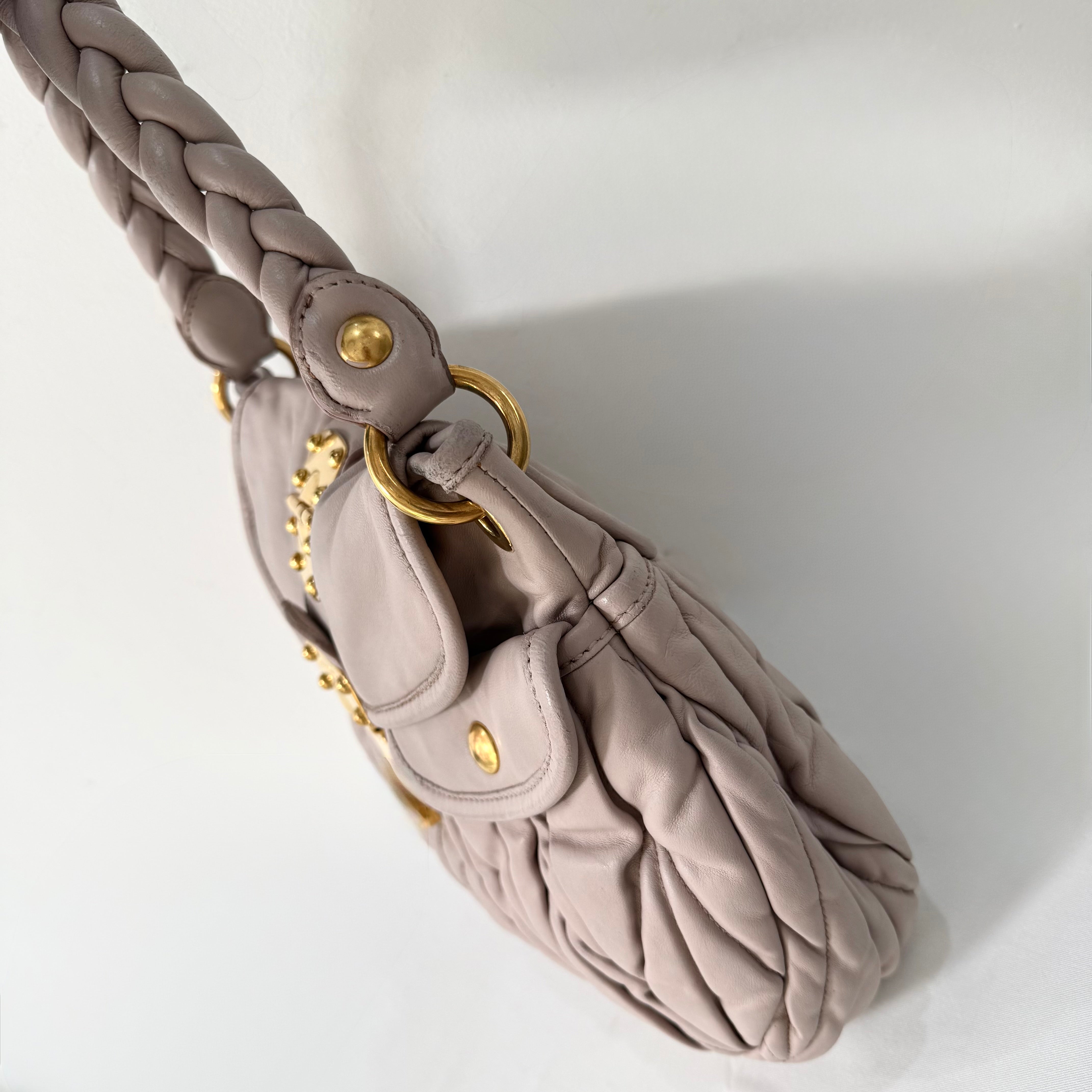 Miu Miu Light Pink Matelasse Nappa Leather Coffer Hobo Bag