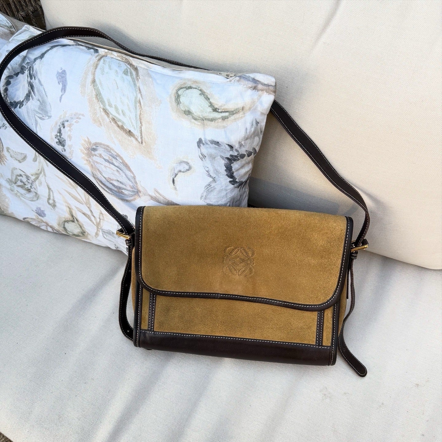 LOEWE Anagram Shoulder Bag Suede Camel