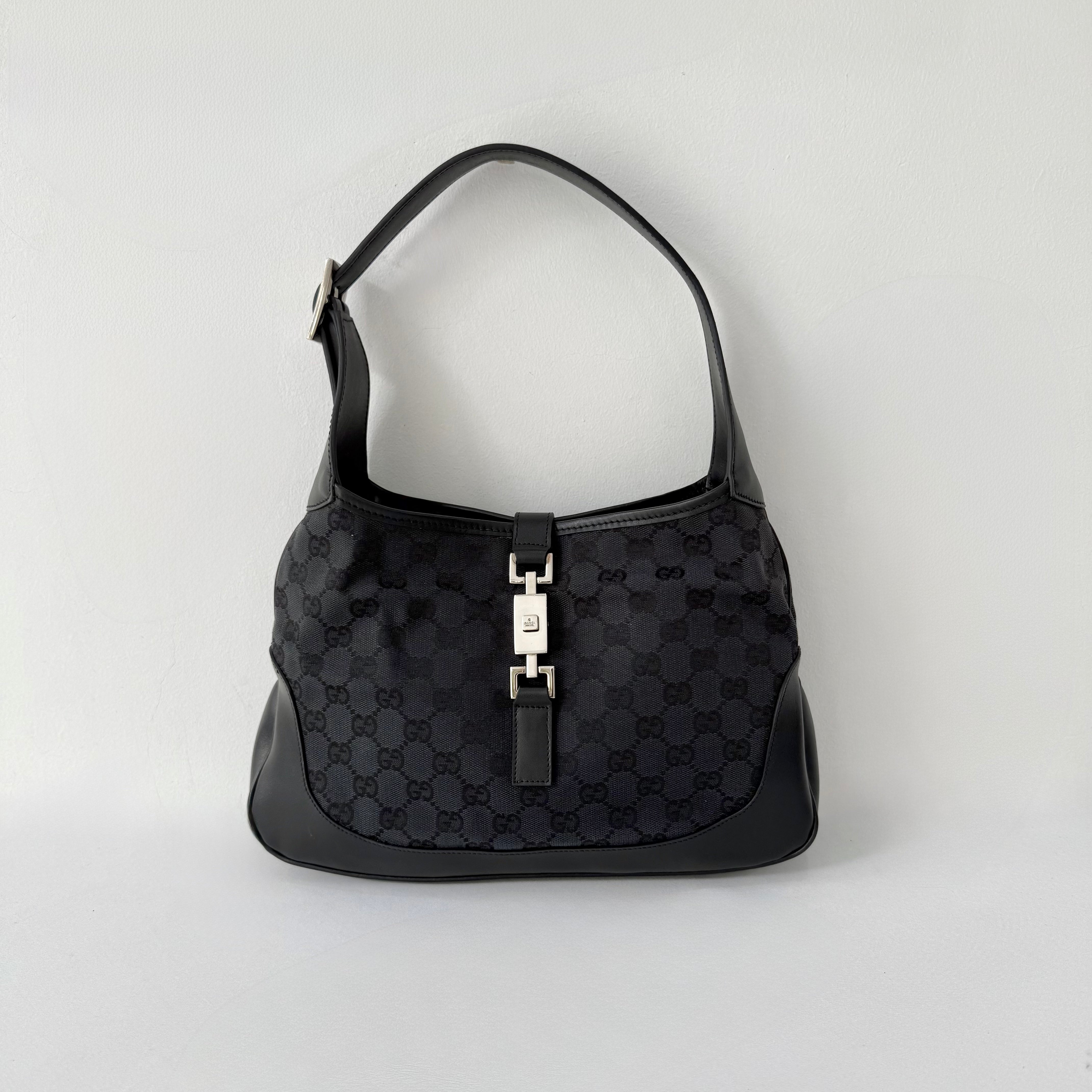 Gucci Black GG Canvas and Leather Jackie Hobo Bag