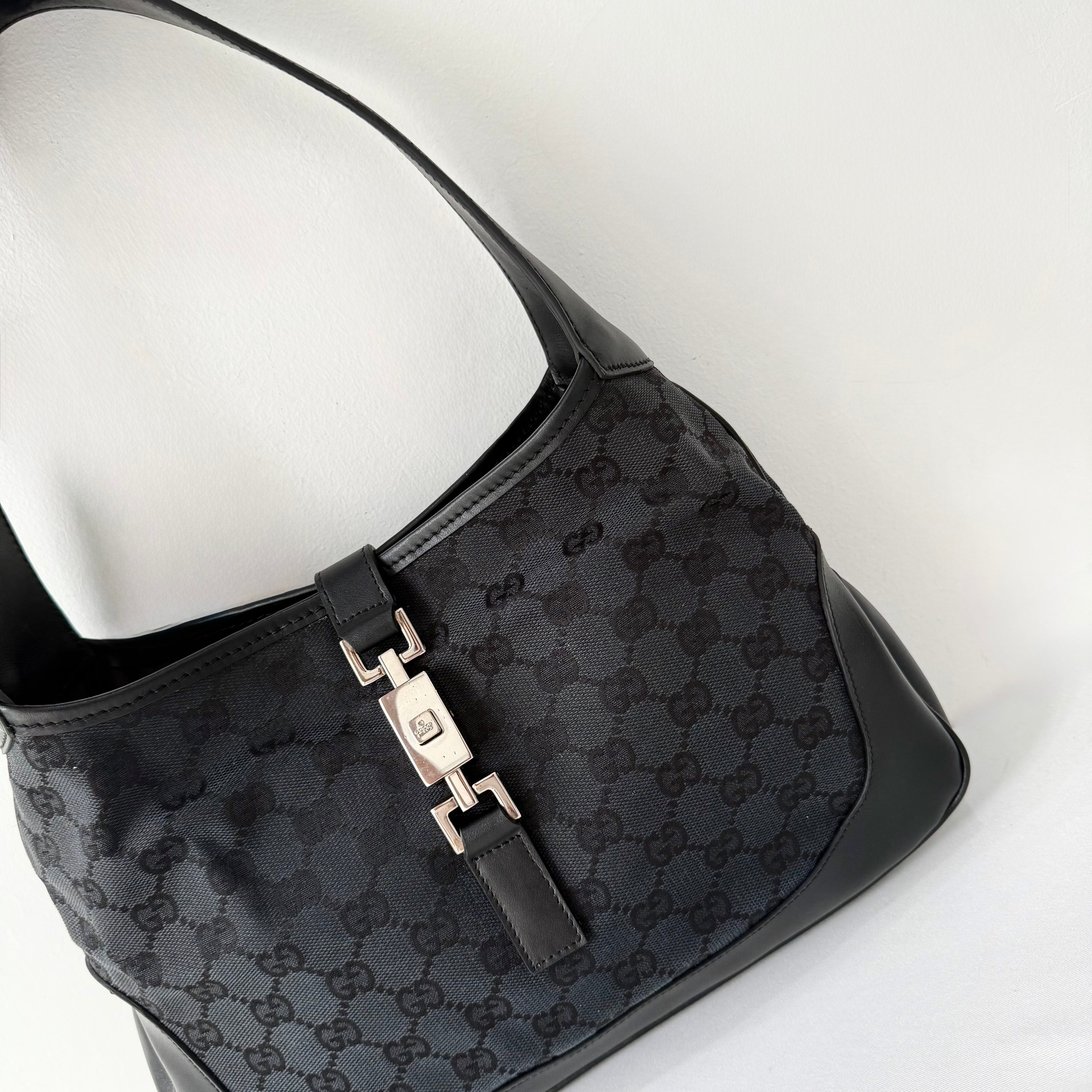 Gucci Black GG Canvas and Leather Jackie Hobo Bag