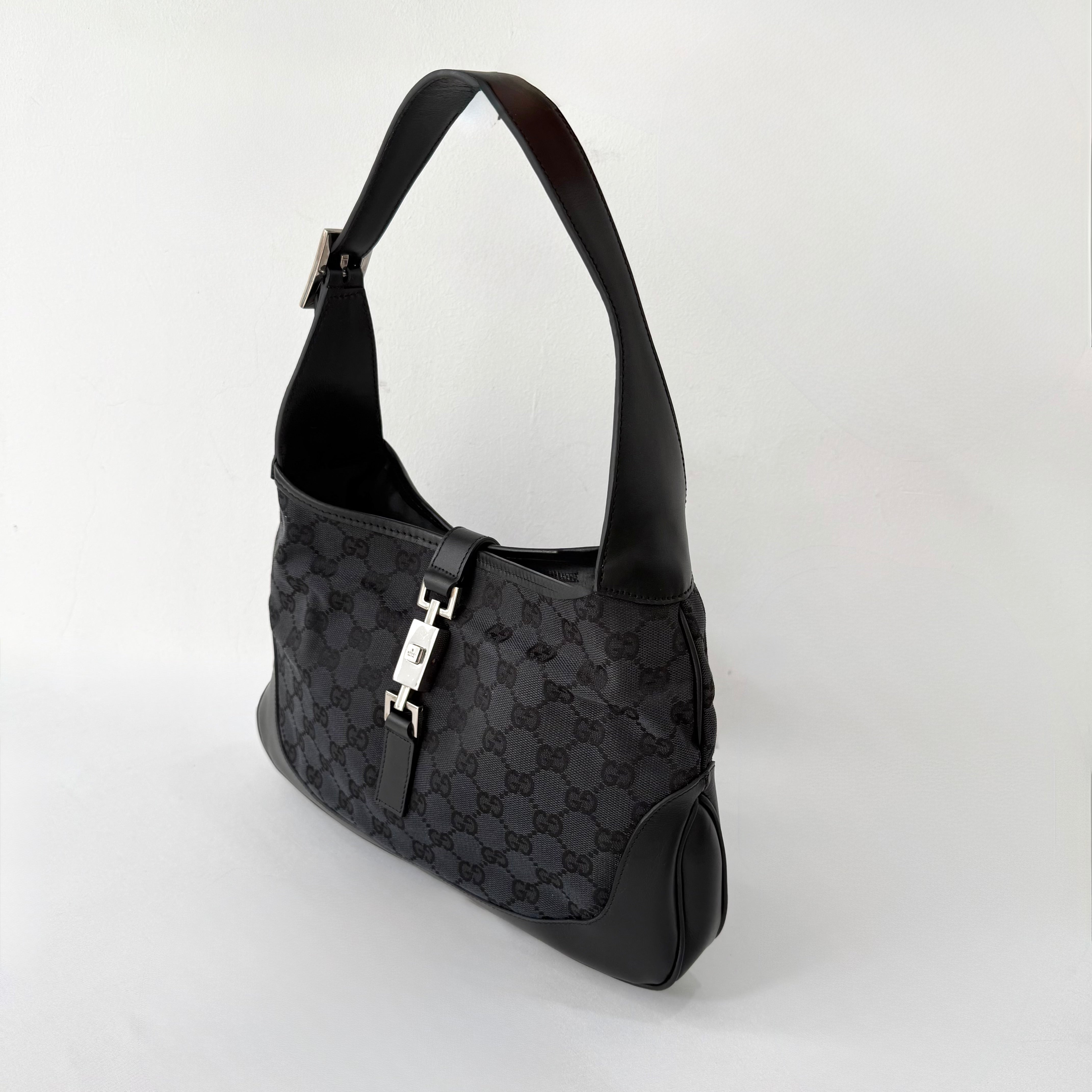 Gucci Black GG Canvas and Leather Jackie Hobo Bag