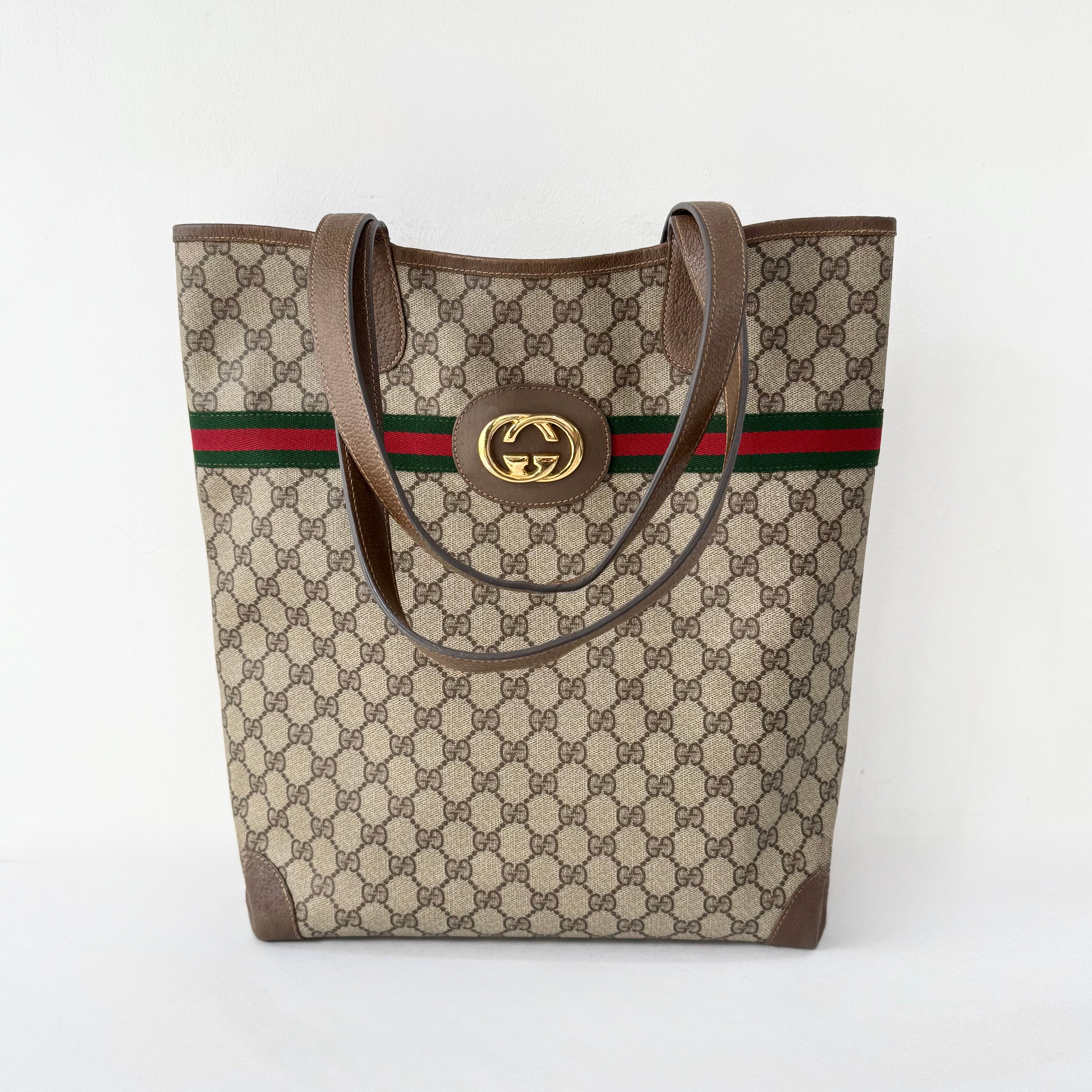 GUCCI GG Supreme Web Sherry Line Tote Bag