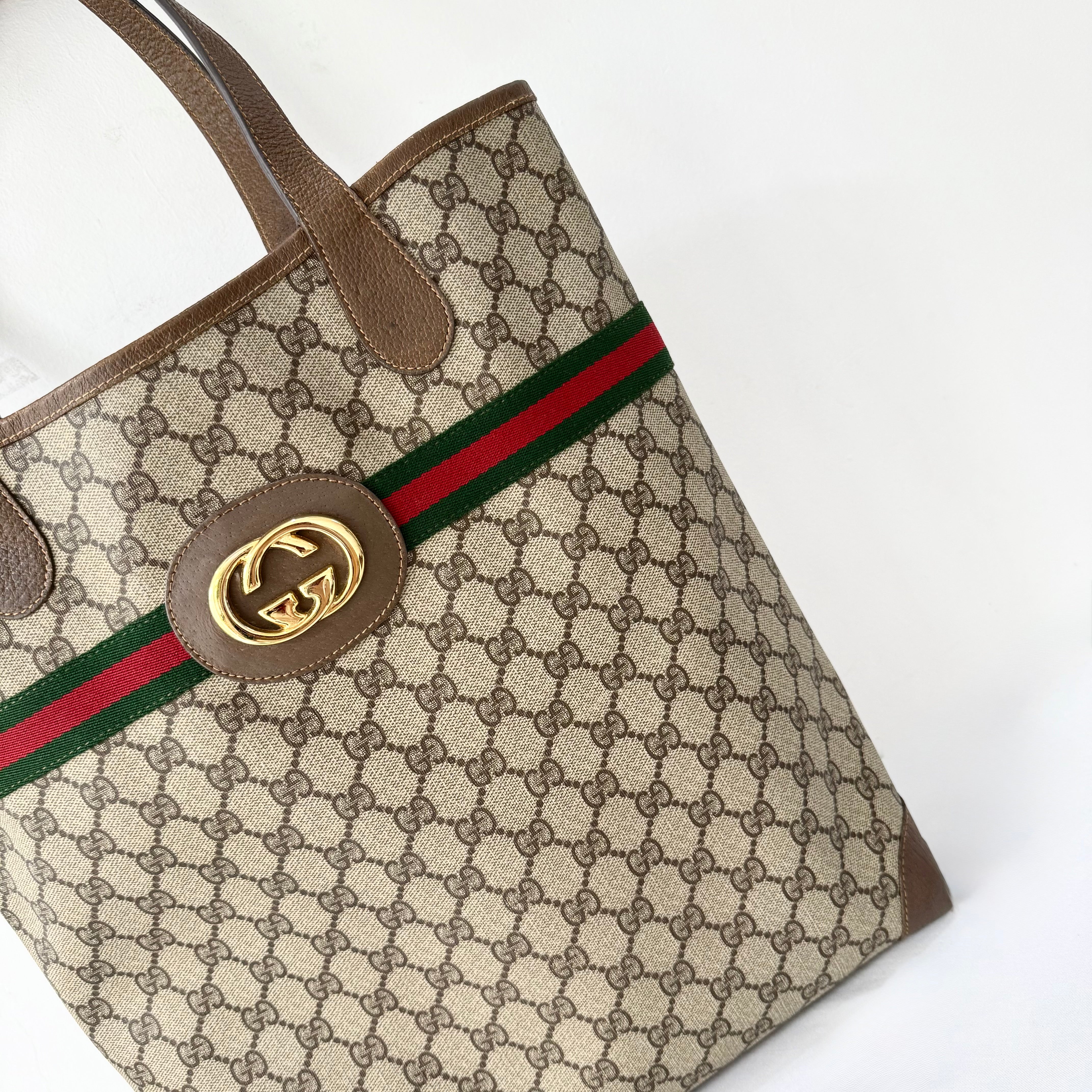 GUCCI GG Supreme Web Sherry Line Tote Bag