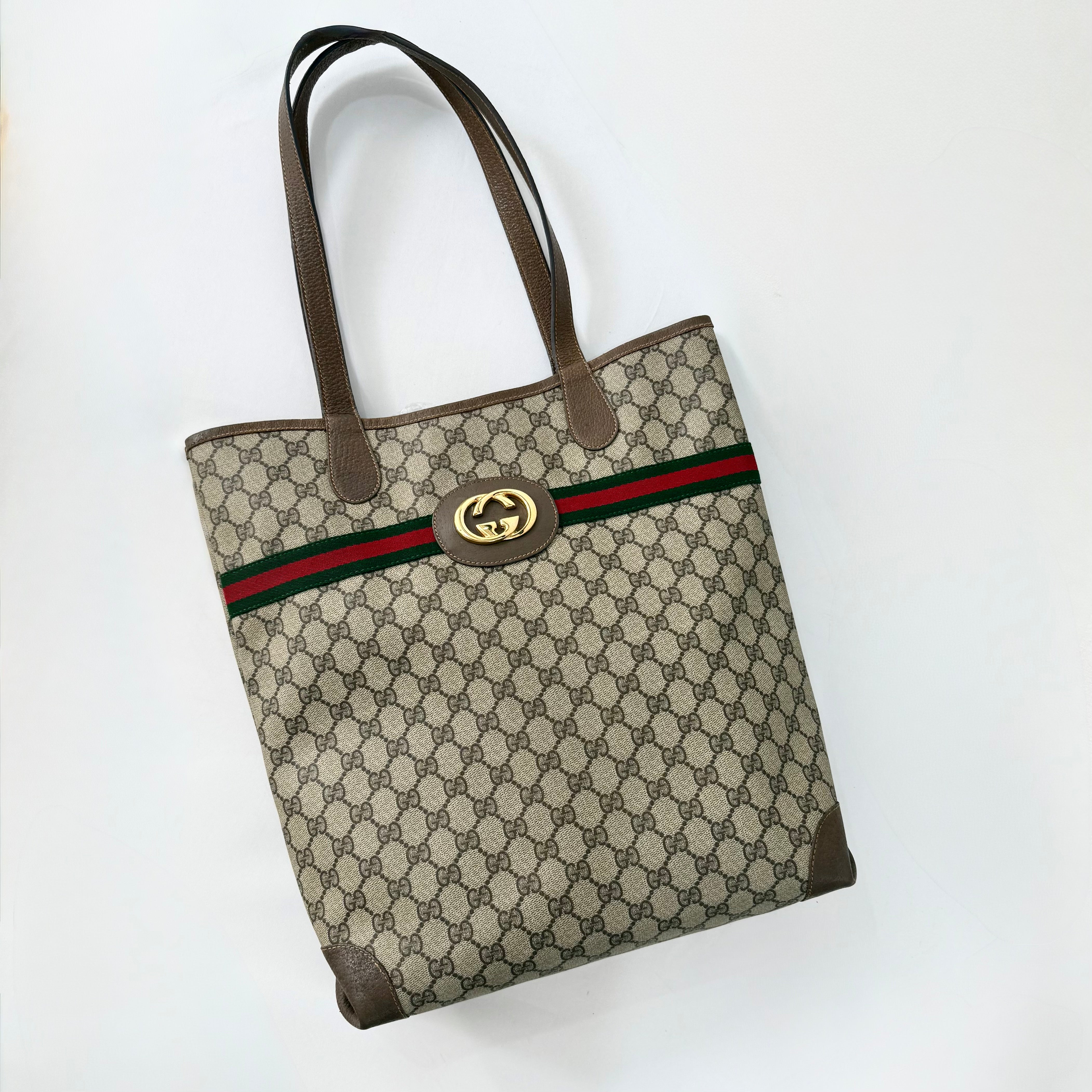 GUCCI GG Supreme Web Sherry Line Tote Bag