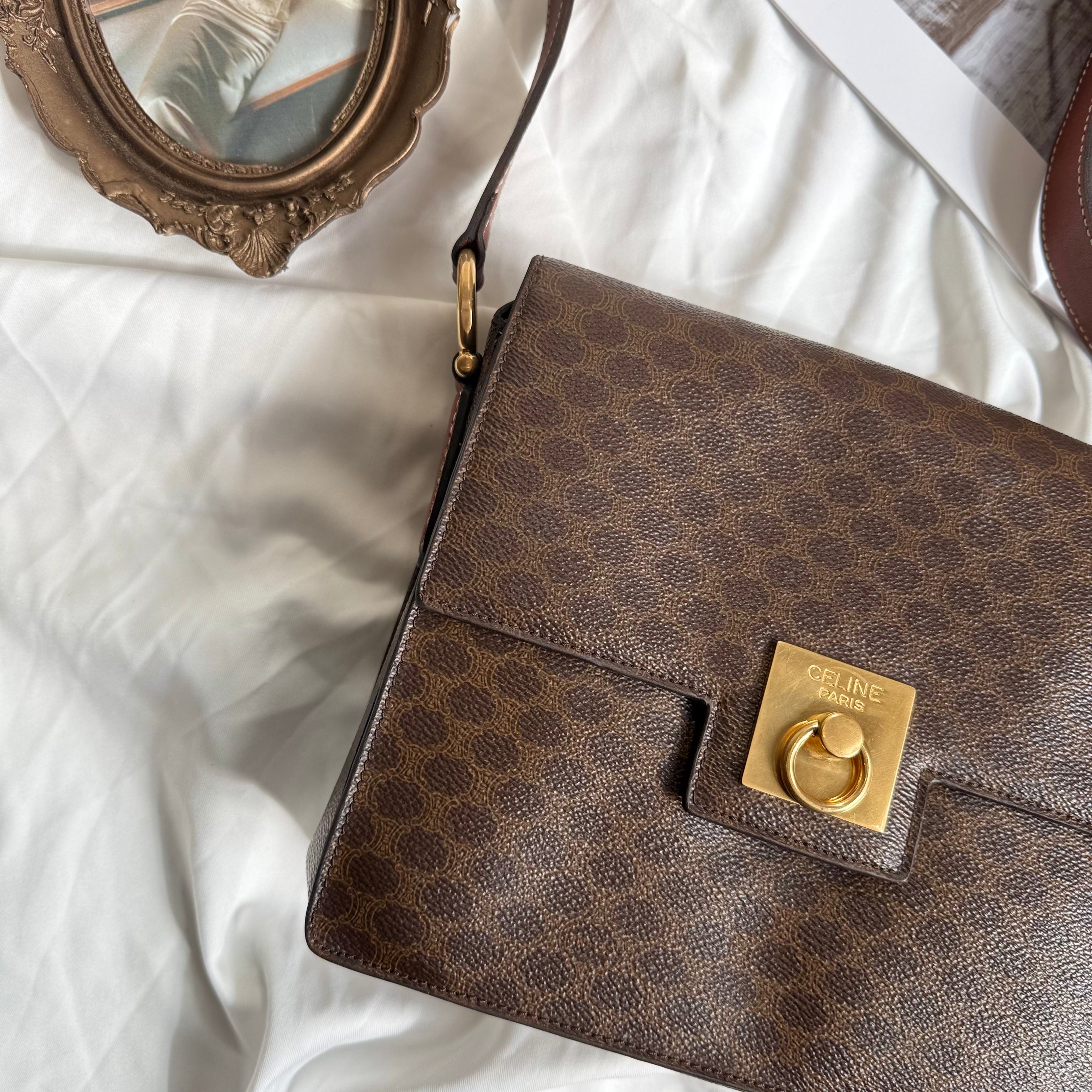 Celine Vintage Triomphe Brown Macadam Canvas