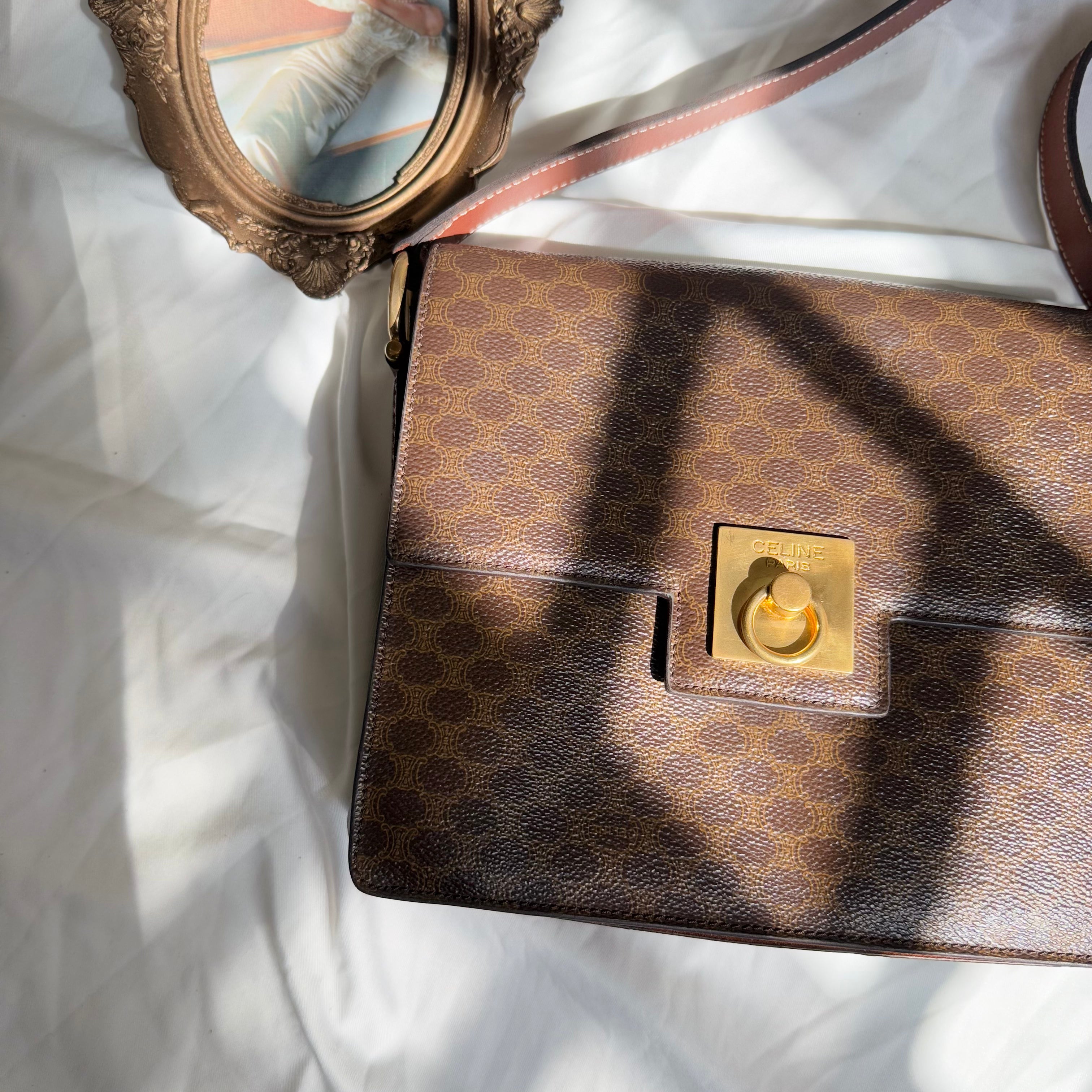 Celine Vintage Triomphe Brown Macadam Canvas