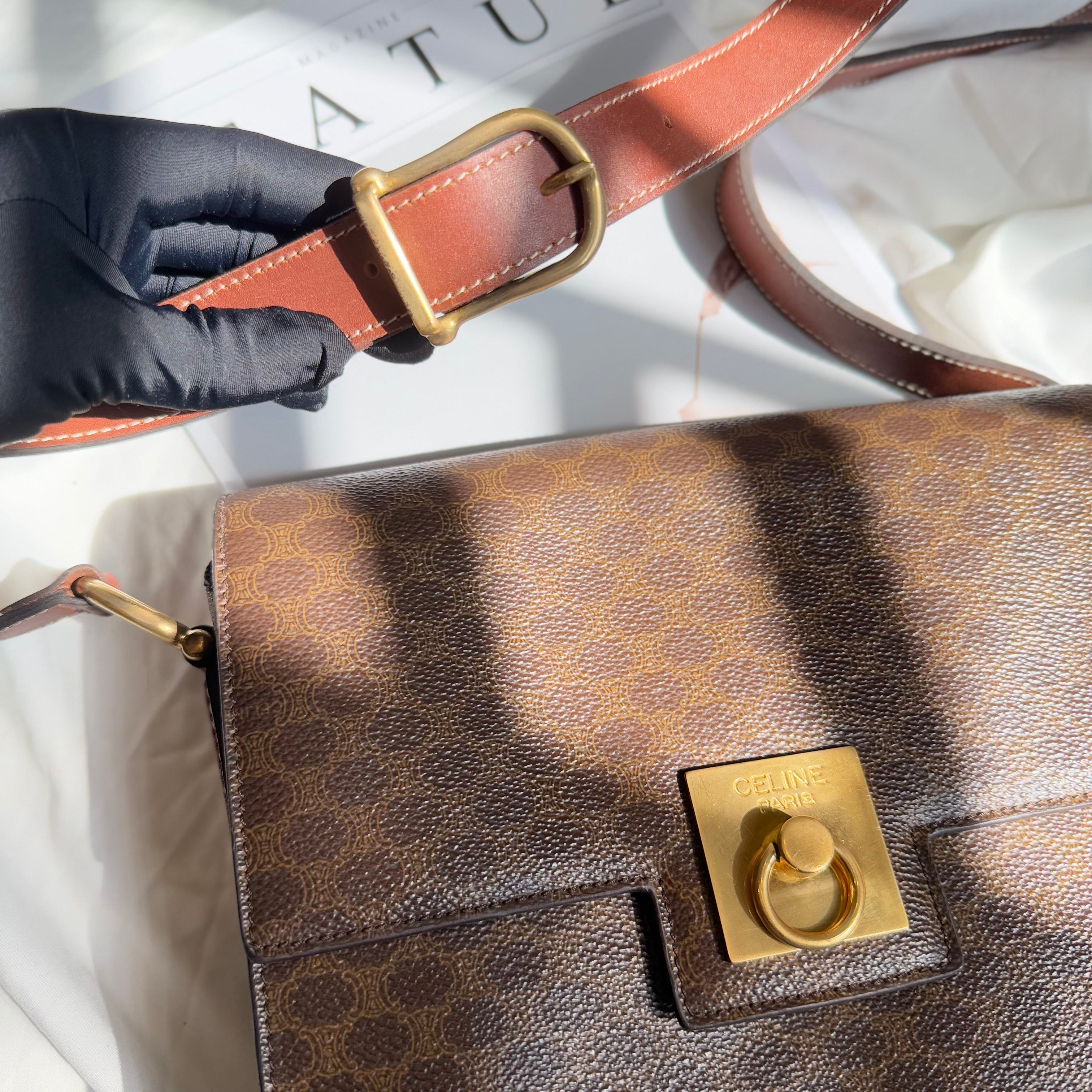 Celine Vintage Triomphe Brown Macadam Canvas