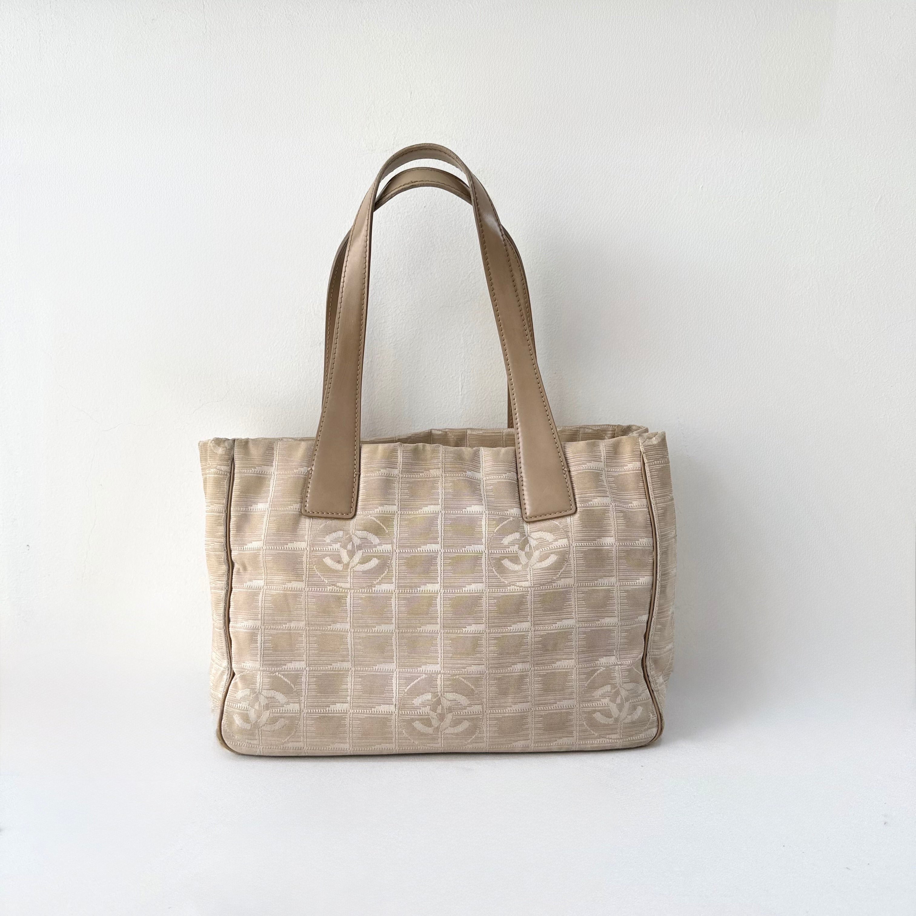 Chanel Beige Nylon CC Logo Travel Line Tote Bag