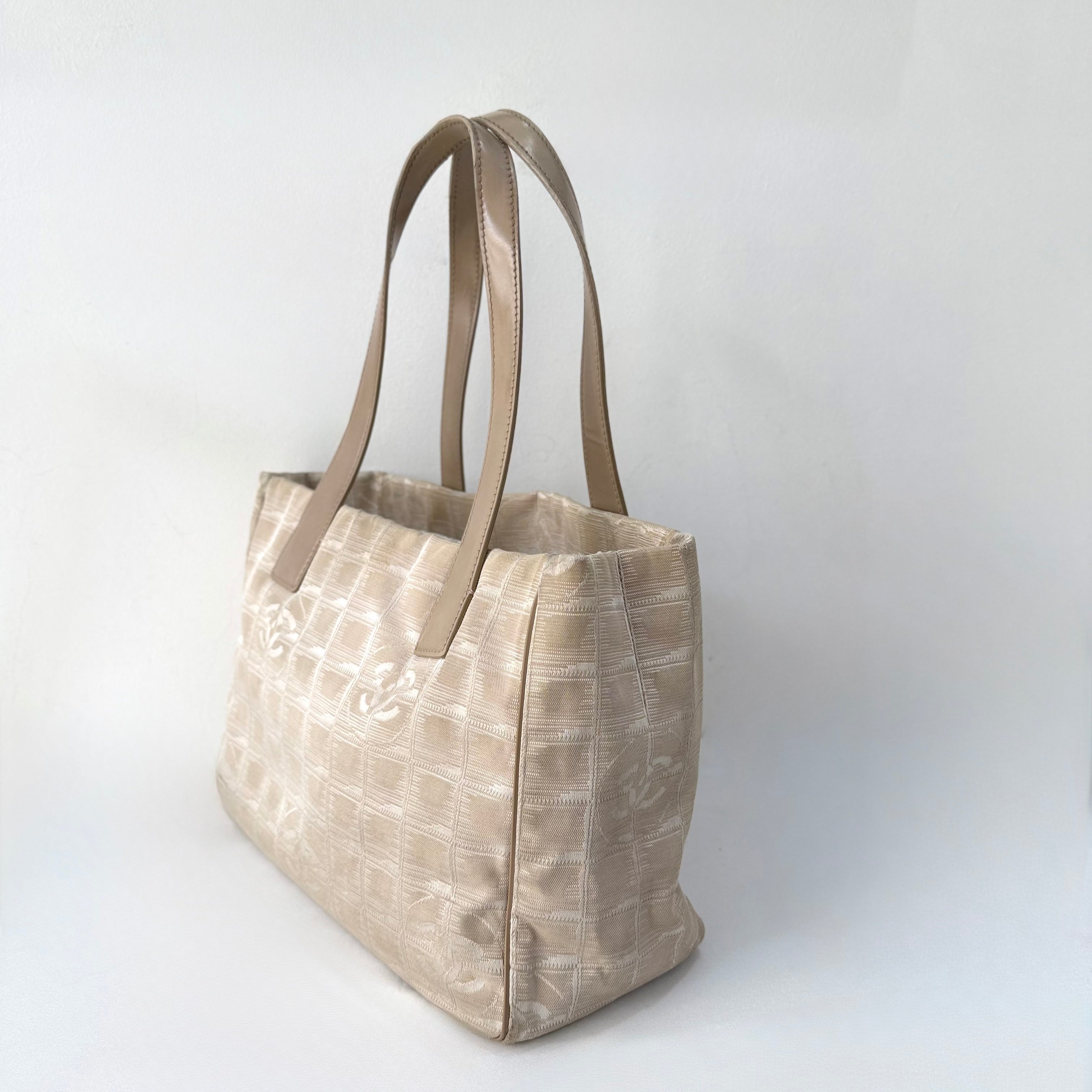 Chanel Beige Nylon CC Logo Travel Line Tote Bag