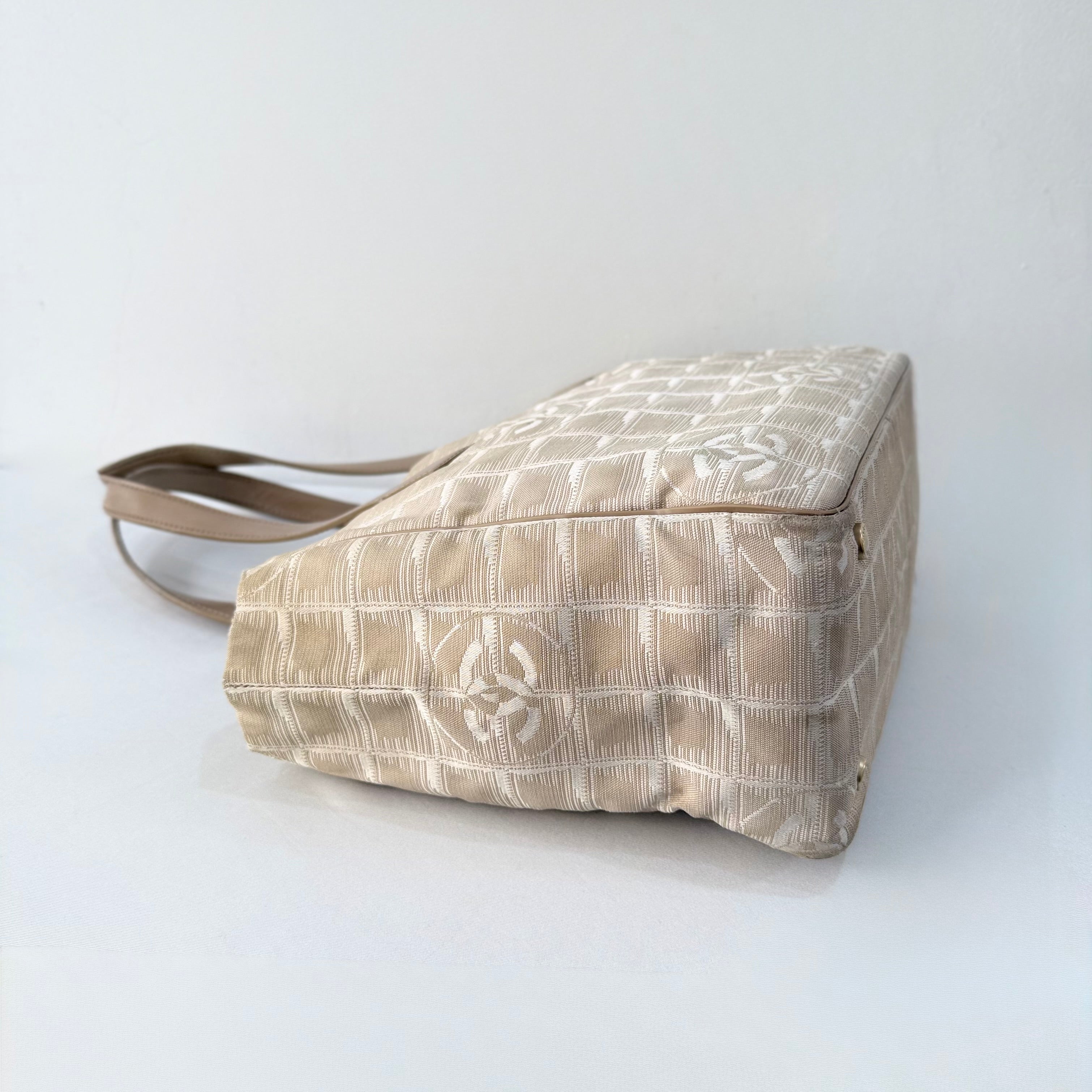 Chanel Beige Nylon CC Logo Travel Line Tote Bag