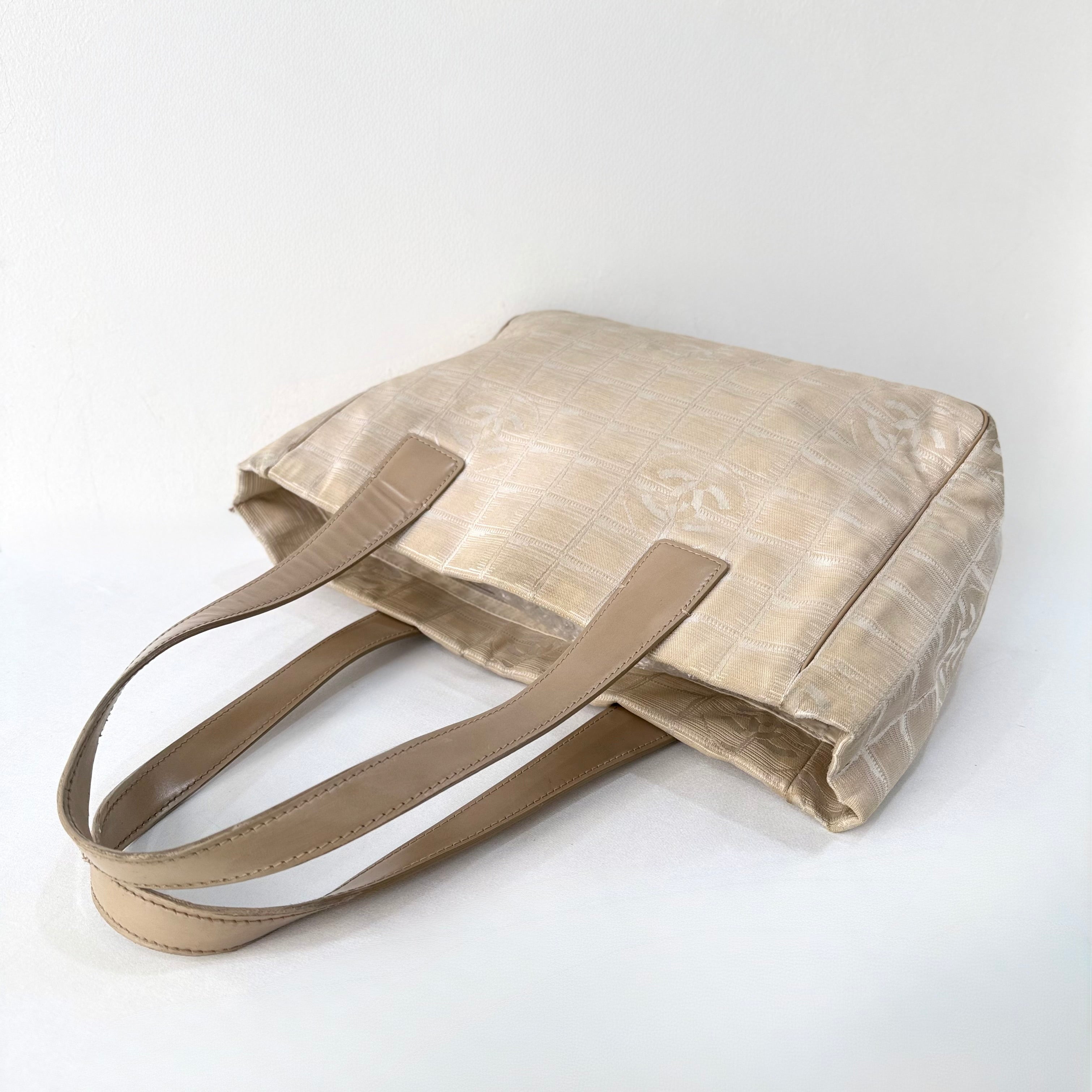 Chanel Beige Nylon CC Logo Travel Line Tote Bag
