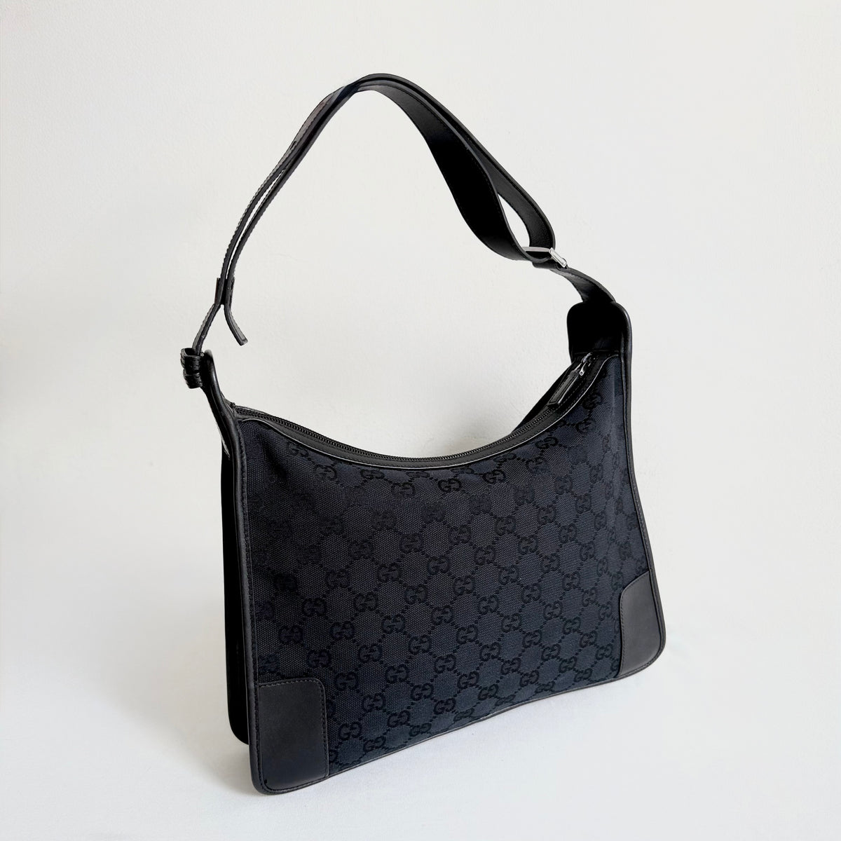 Gucci Black Monogram GG Canvas Shoulder Bag