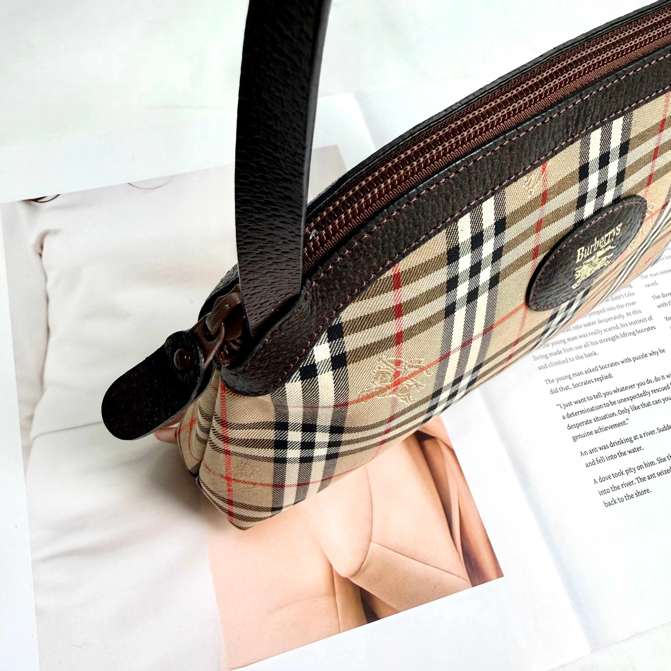 Burberry Brown Haymarket Check Clutch Beige