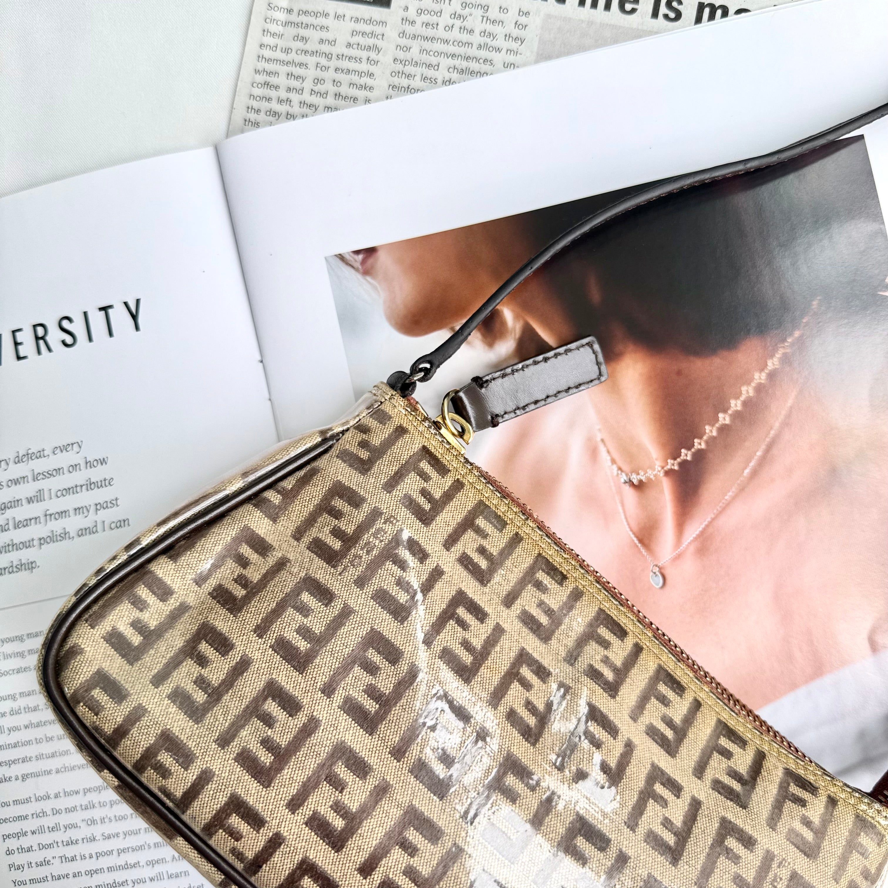 Fendi Brown Patent Zucchino Pochette