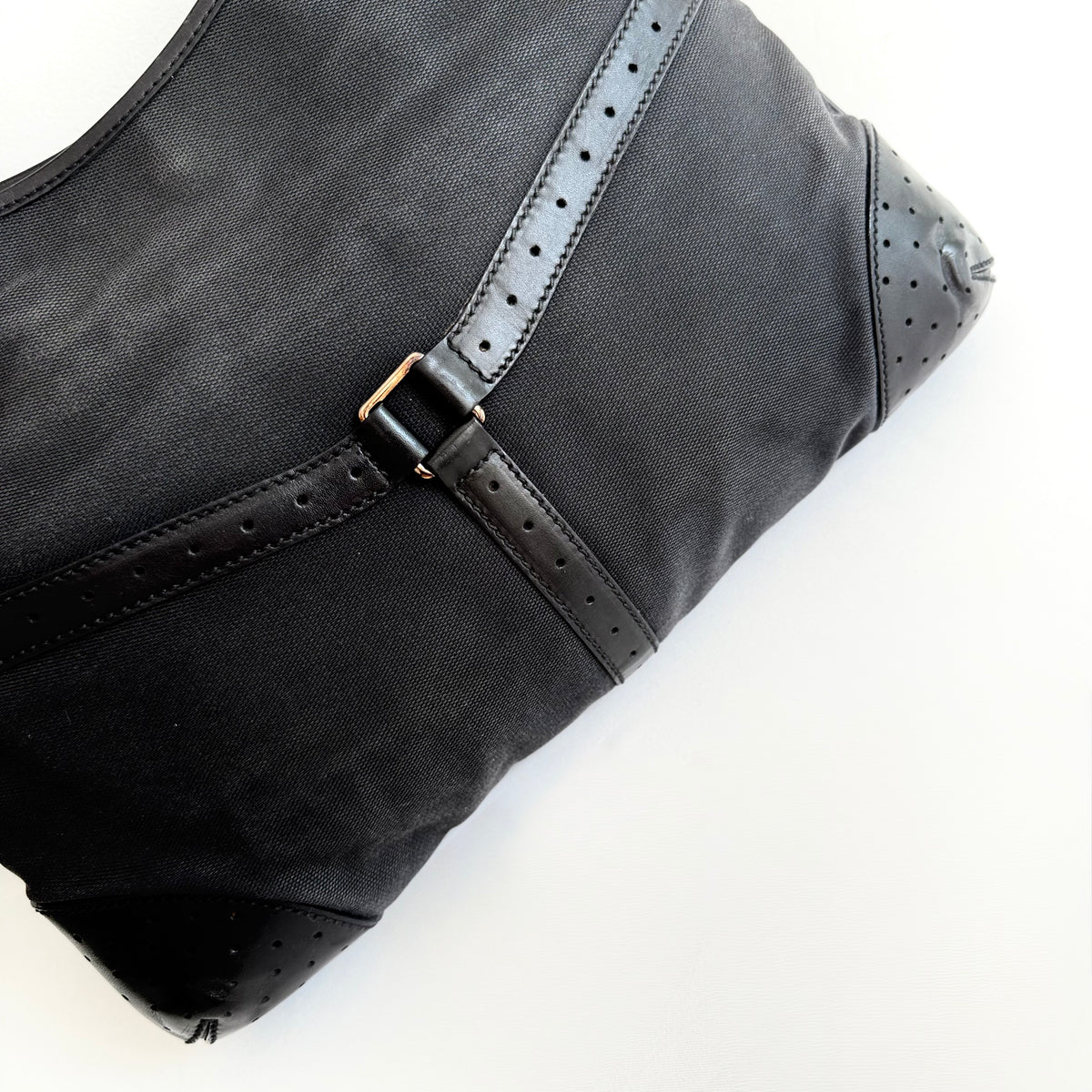 GUCCI BLACK CANVAS REINS SHOULDER BAG