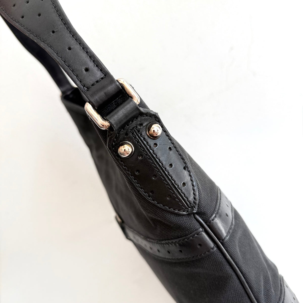 GUCCI BLACK CANVAS REINS SHOULDER BAG