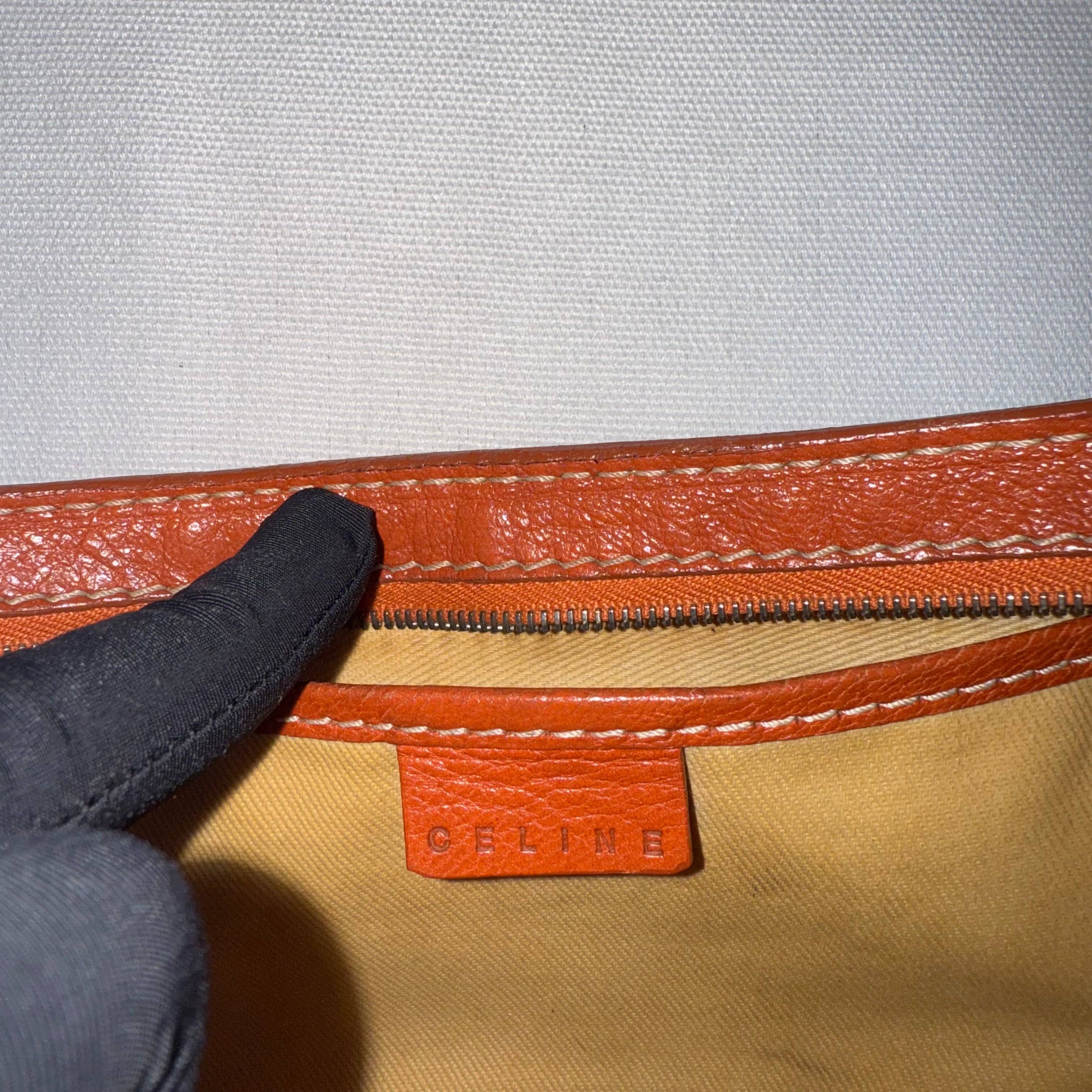 Celine Vintage Brown Leather C Logo Shoulder Bag