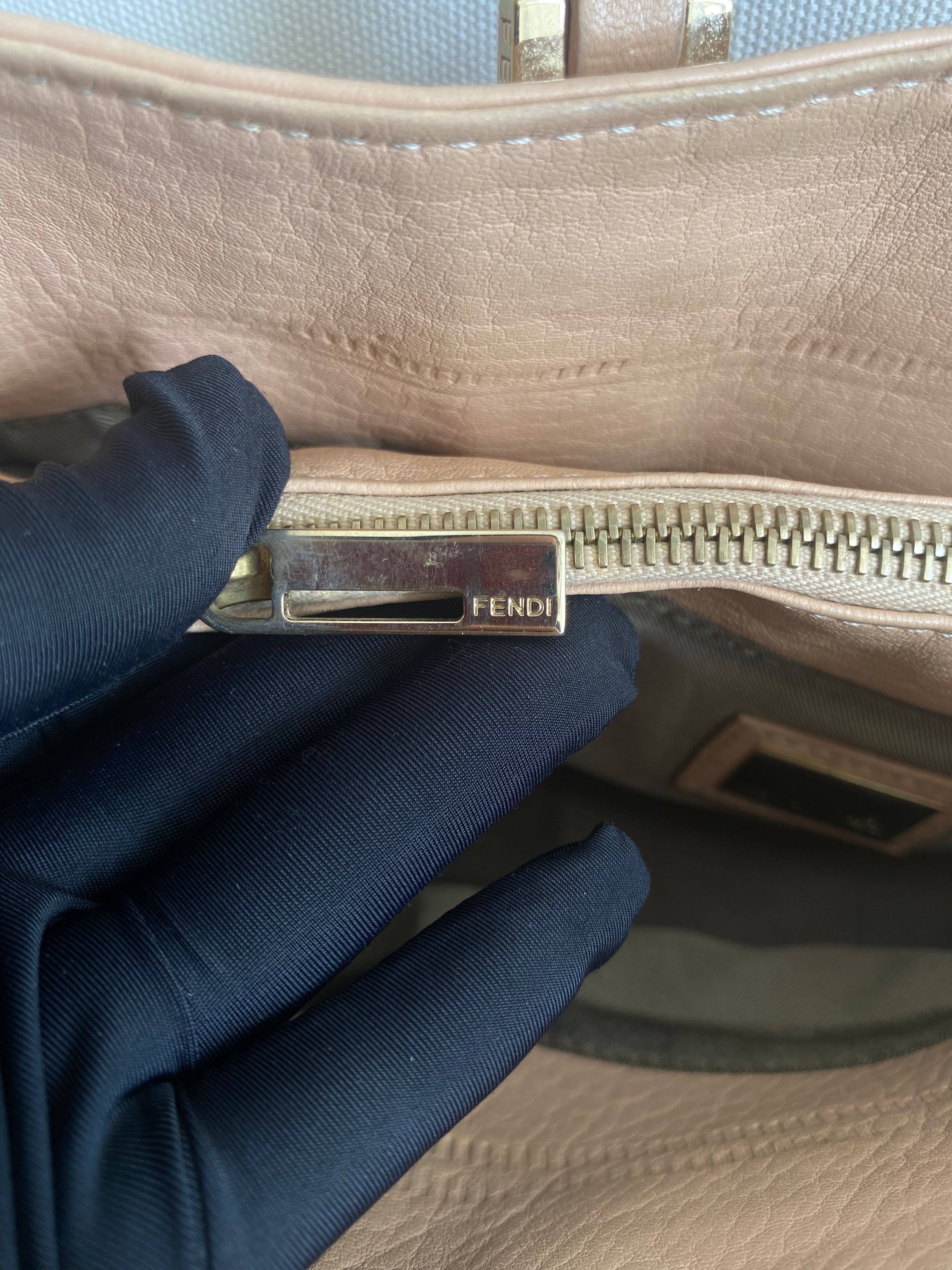 Fendi Beige Leather Logo Tote