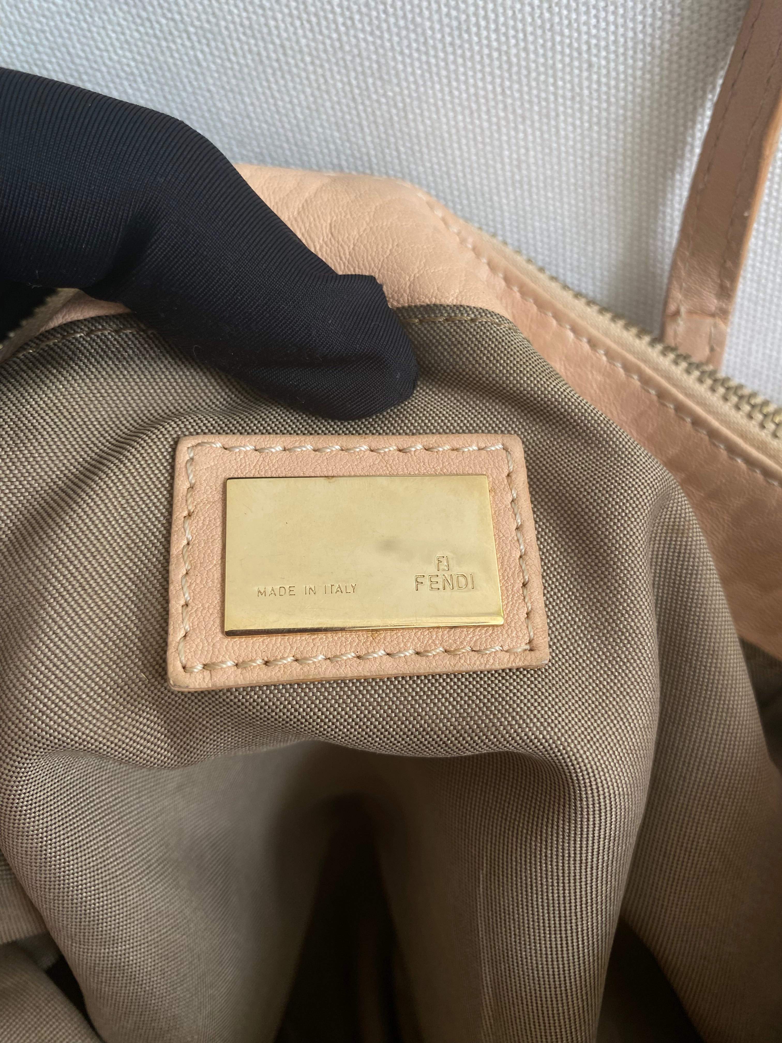 Fendi Beige Leather Logo Tote