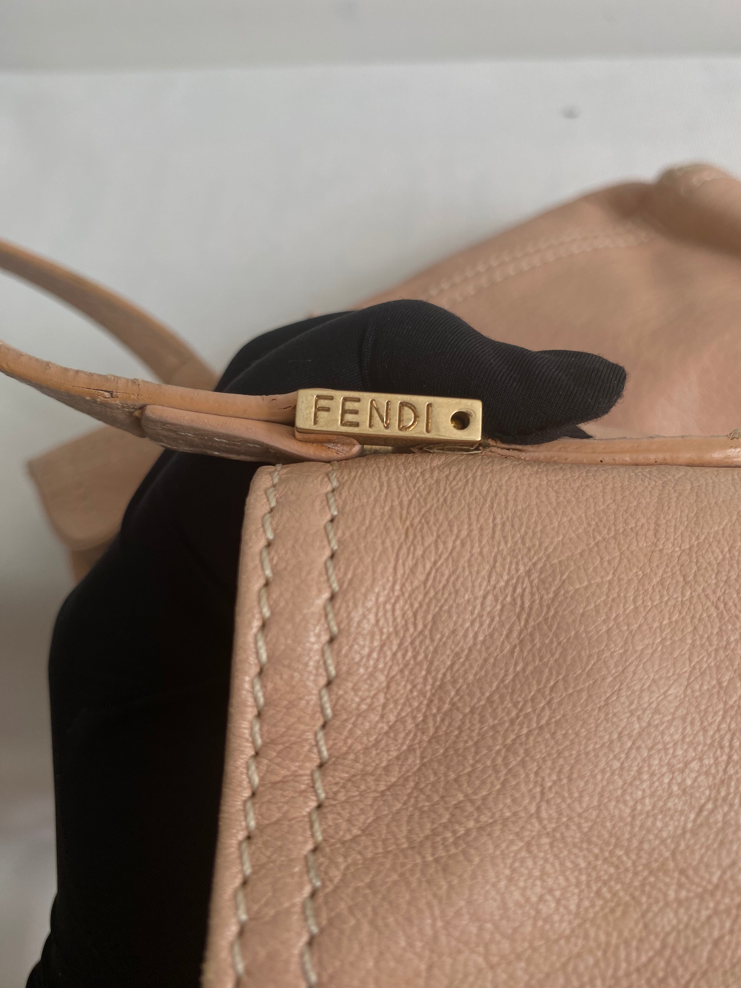 Fendi Beige Leather Logo Tote