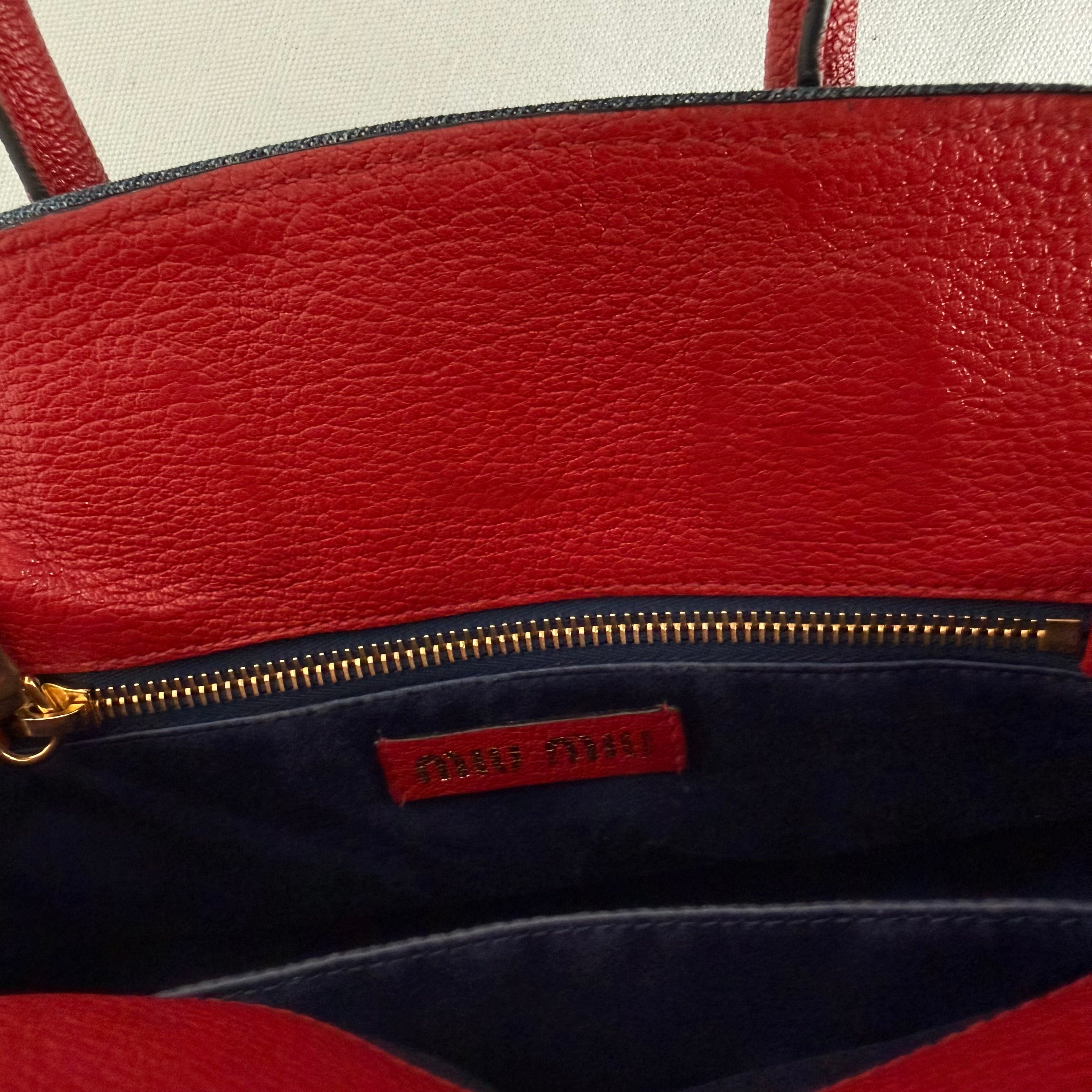 Miu Miu Blue Denim Biker Leather Handbag